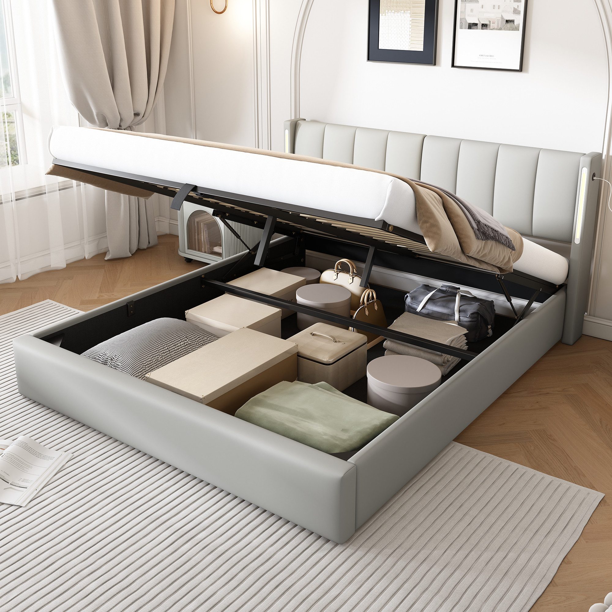 KLAM HOME Polsterbett hydraulisches Doppelbett Stauraumbett günstig online kaufen