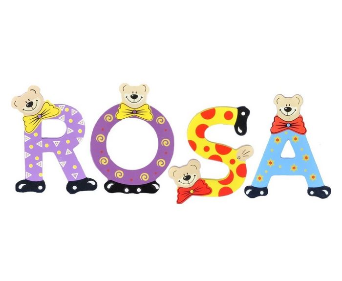 Playshoes Deko-Buchstaben (Set 4 St) Kinder Holz-Buchstaben Namen-Set ROSA - sortiert Farben können variieren bunt