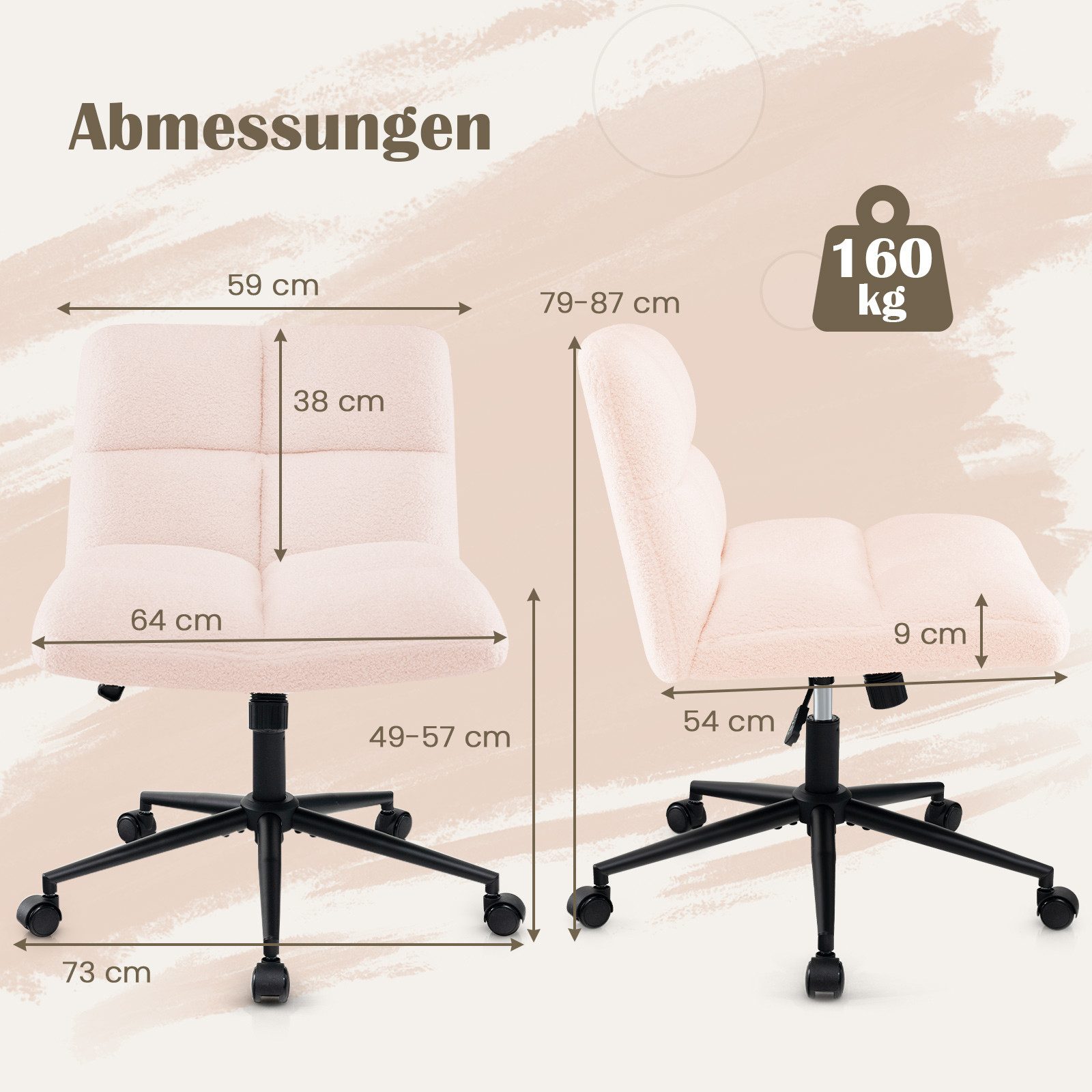 COSTWAY Bürostuhl, mit Rollen & Wippfunktion, drehbar, höhenverstellbar