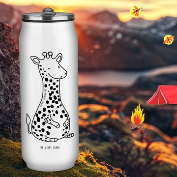 Mr. & Mrs. Panda Isolierflasche Giraffe Zufrieden - Weiß - Geschenk, Afrika, Abenteuer, Getränkedose, Trinkhalm und klappbares Mundstück.