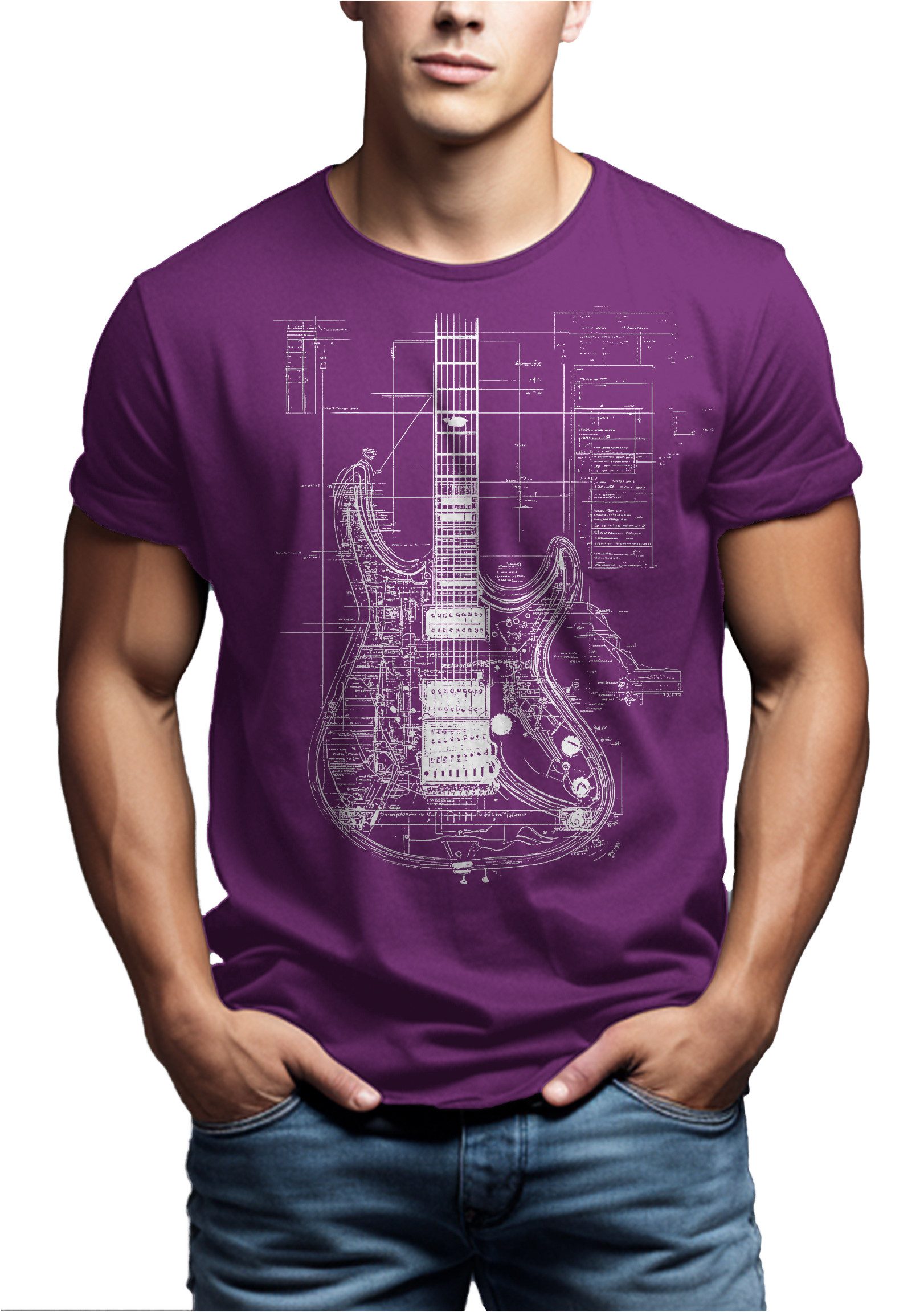 MAKAYA Print-Shirt mit Gitarrenmotiv Herren Musik günstig online kaufen