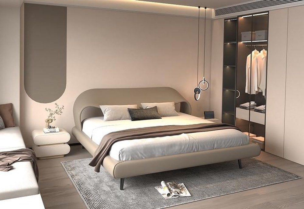 Xlmoebel Polsterbett XLMOEBEL Polsterbett Grau mit Kurvendesign und hohem Komfort, Made in Europa