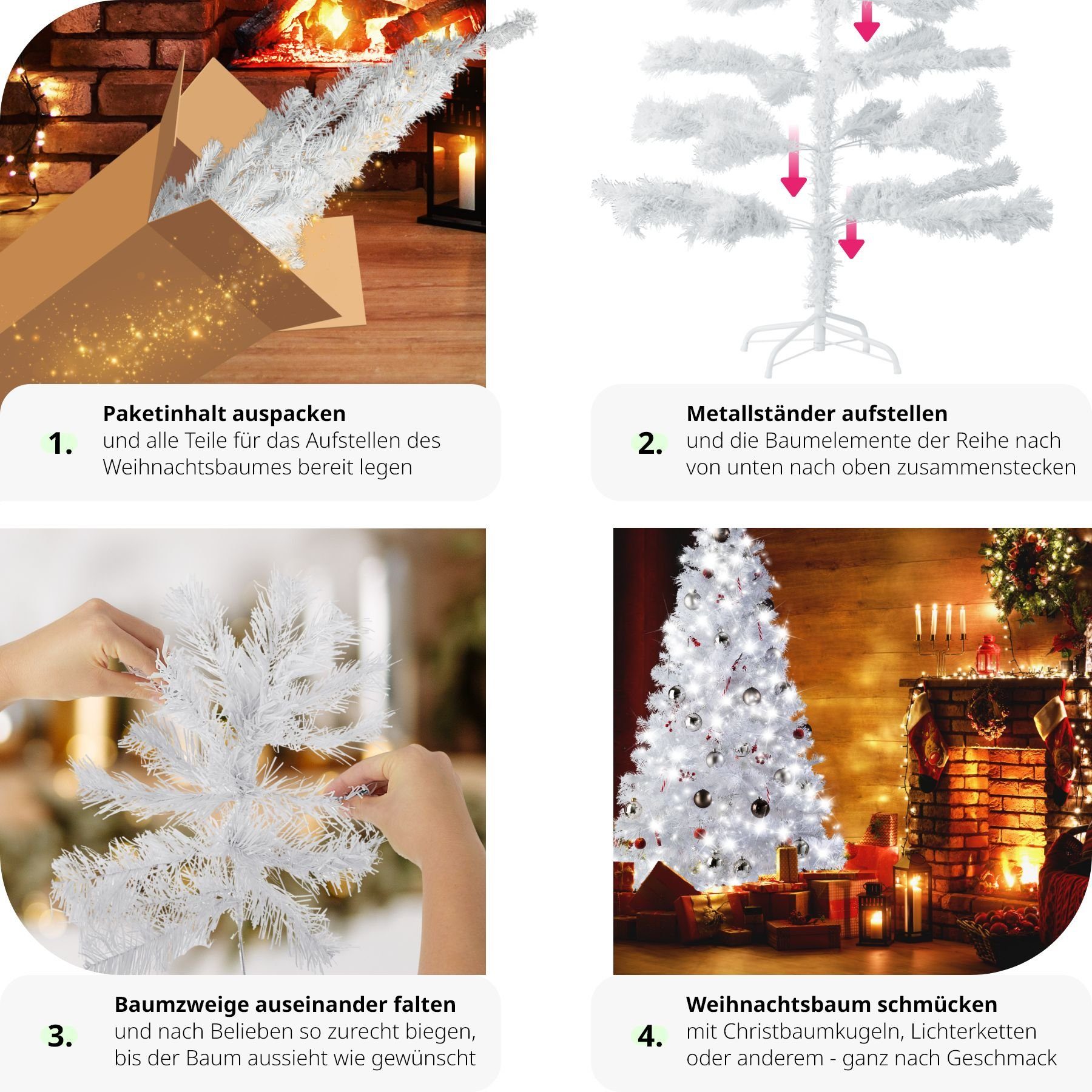 Künstlicher weiss, Weihnachtsbaum Weihnachtsbaum weiß, Baum Undekorierter/Unbeleuchteter Metallständer tectake Spitzen mit 310 künstlich