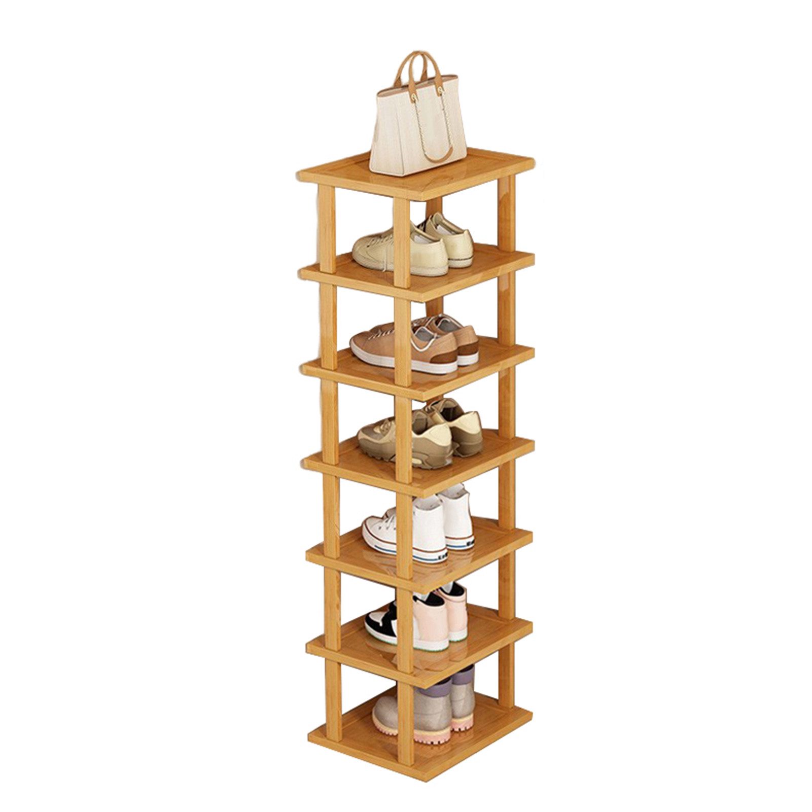 Rutaqian Schuhregal 5/7/8 Lagiges Schuhregal Schmal und Hoch Holz, Shoe Rack für Eingang, Bambus Schuhregal für Eingang, Wohnzimmer, Schlafzimmer, Platzsparend