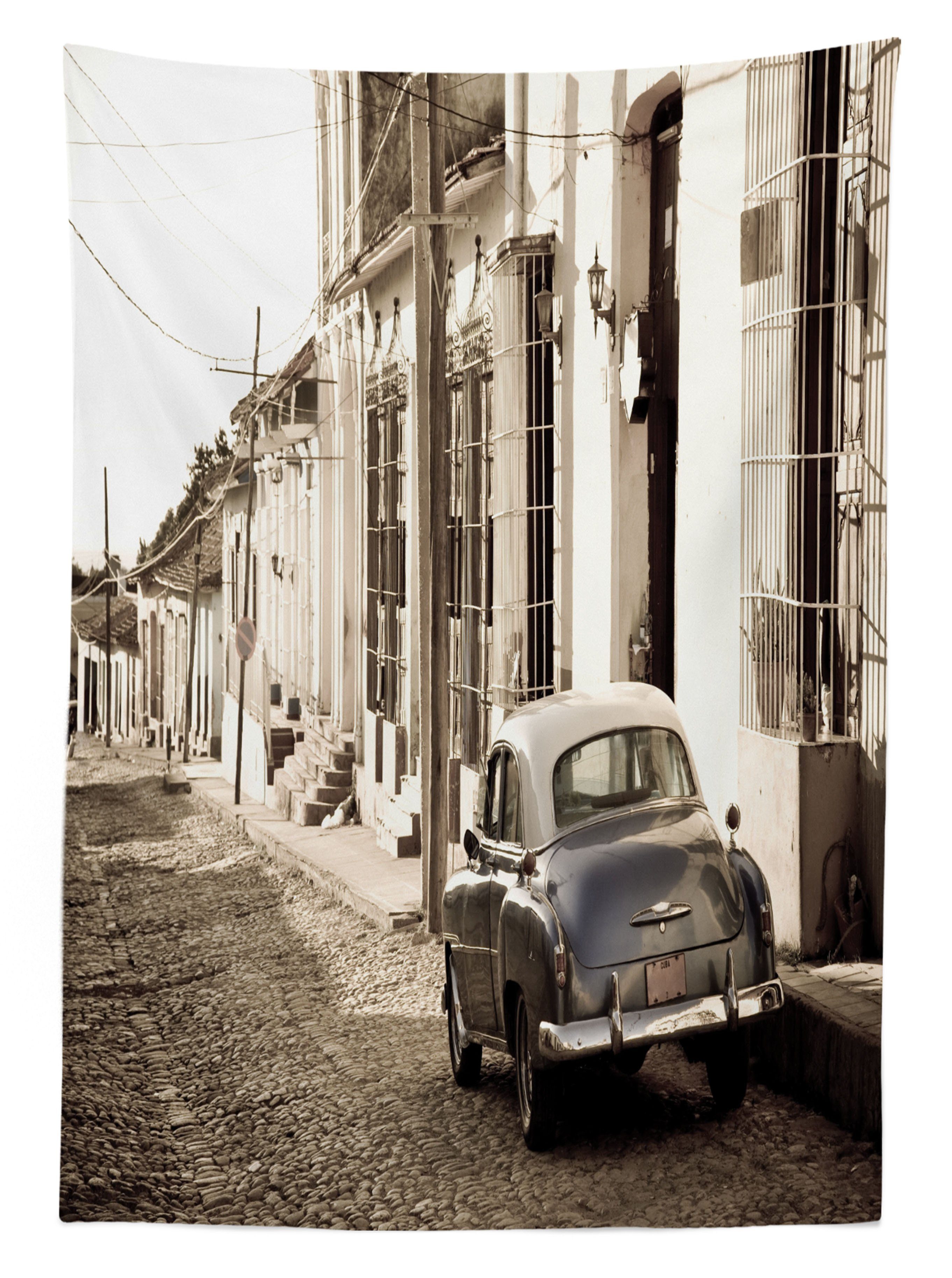 den Für Bereich geeignet Street Farben, Abakuhaus Waschbar Außen Klare Car Cuba Old Farbfest Oldtimer Tischdecke