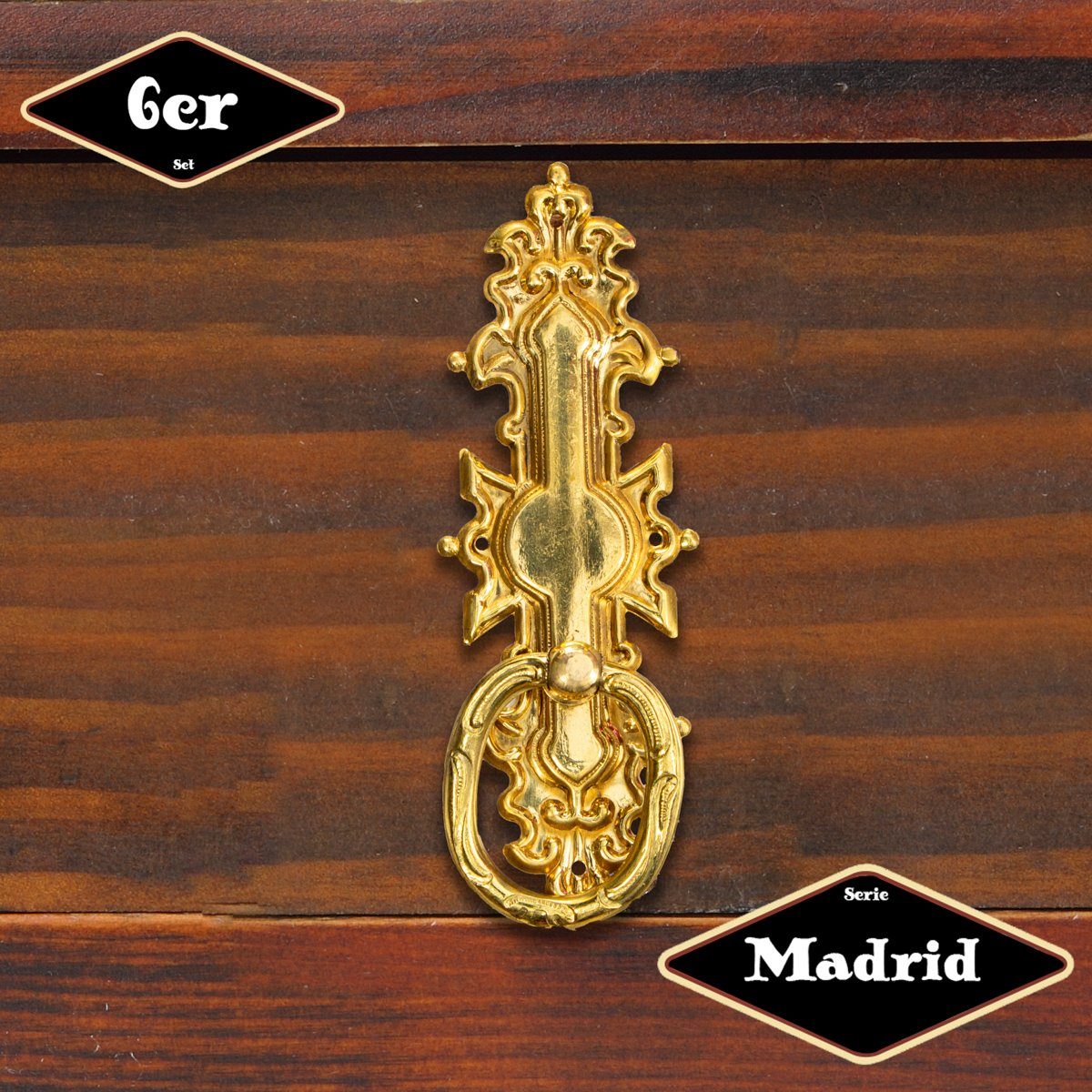 Möbelbeschlag Schubladengriff,Serie "Madrid",6er Pack, Eisen in Messing gl.
