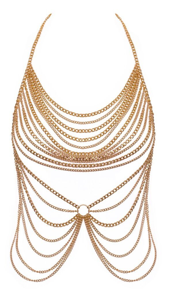 Cottelli ACCESSOIRES Statementkette Körperkette mit Kettenbesatz über Brüste und Bauch - gold (1-tlg), Üppiger Kettenbesatz über Brüsten & Hüften