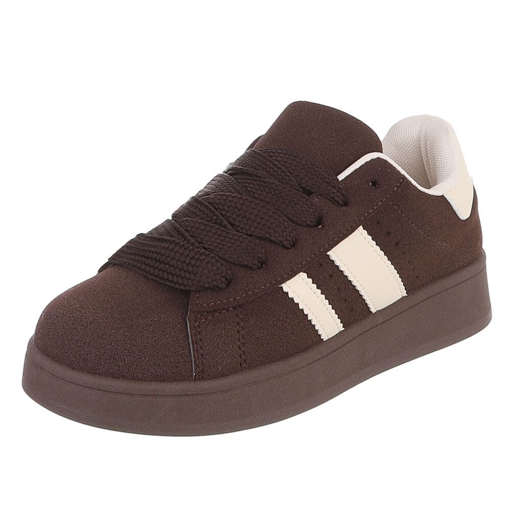 Ital-Design Damen Stiefel hoch mit Riemen, flacher Absatz Sneaker (92078900) Keilabsatz/Wedge Sneakers Low in Braun
