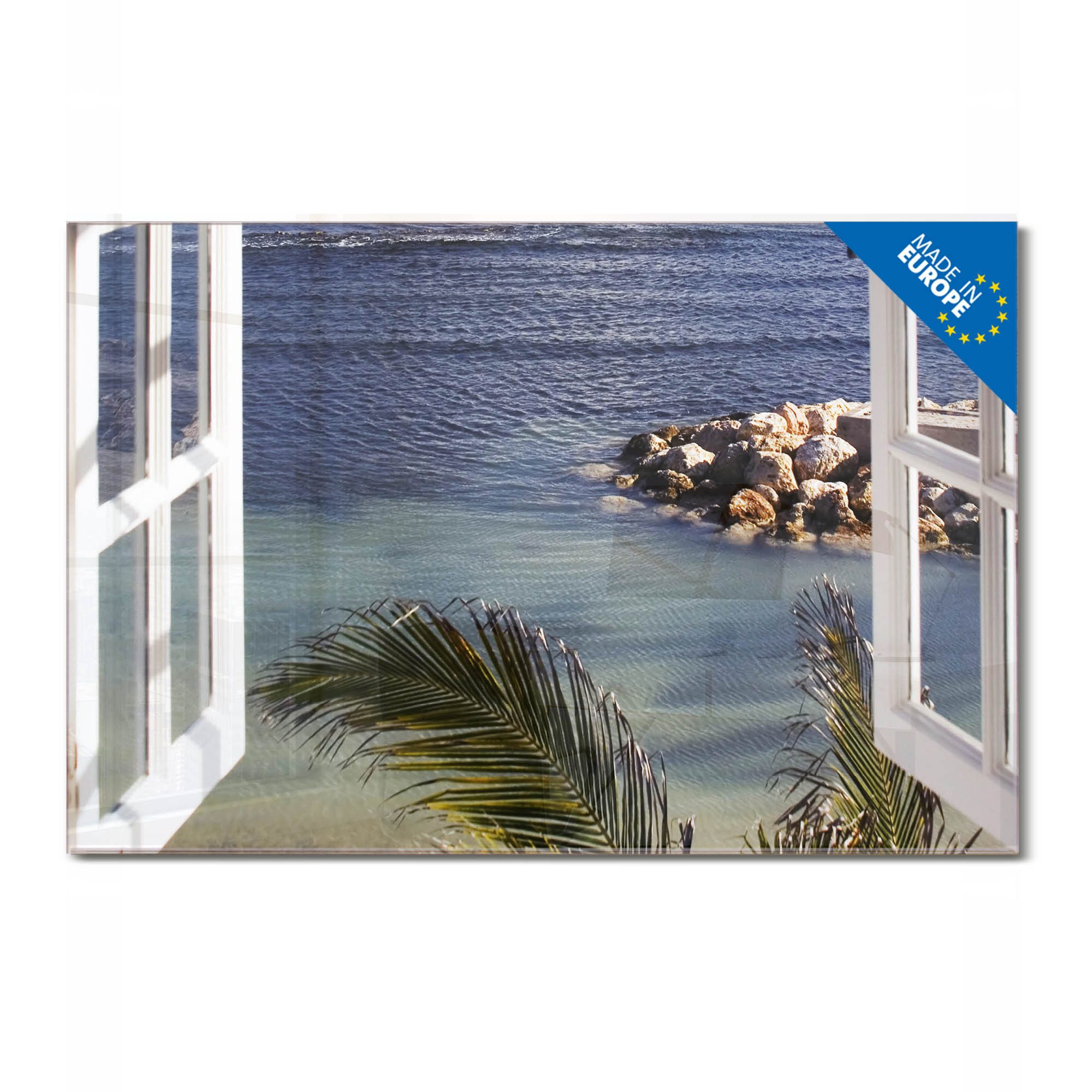 banjado Magnettafel aus Glas, mit Motiv Fensterpanorama, (gehärtetes Glas)