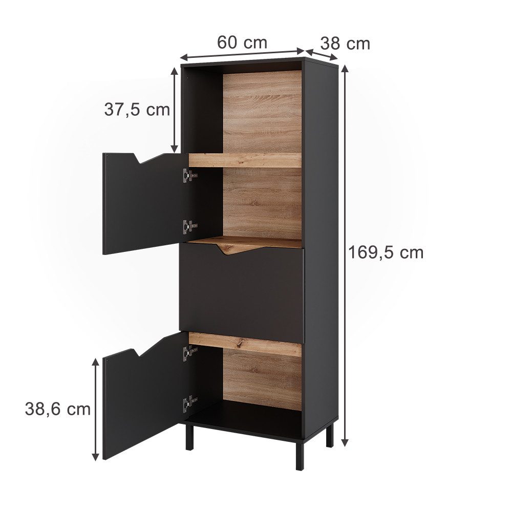 Vicco Kommode Marelle, Anthrazit/Artisan, 60 x 169.5 cm mit 4 Fächern (1 St)