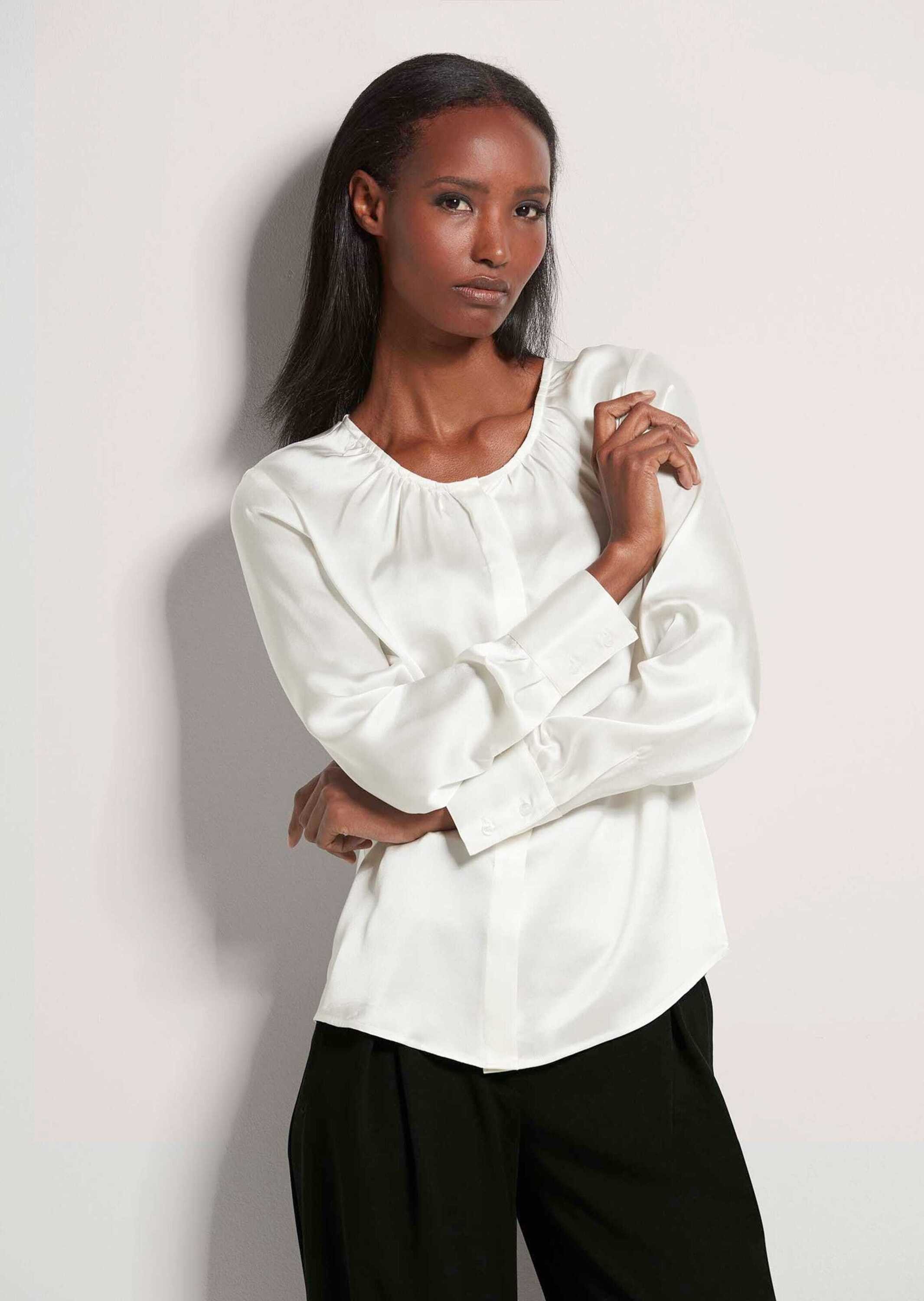 Langarmbluse Elegante Seidenbluse mit verdeckter Knopfleiste