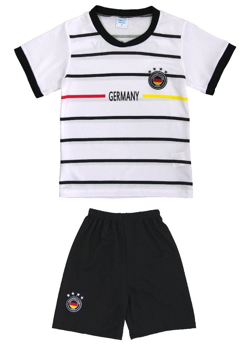 Fashion Boy Fußballtrikot Fussball Fan Set Deutschland Germany Trikot + Shorts, JS130 (Set) Weiß/Schwarz