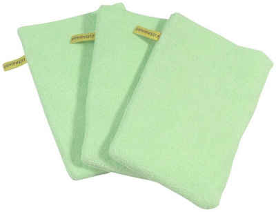 KiNDERWELT Waschhandschuh 3 x Baby Kinder Waschhandschuh grün, Baumwolle (3-St), anschmiegsam, flauschig