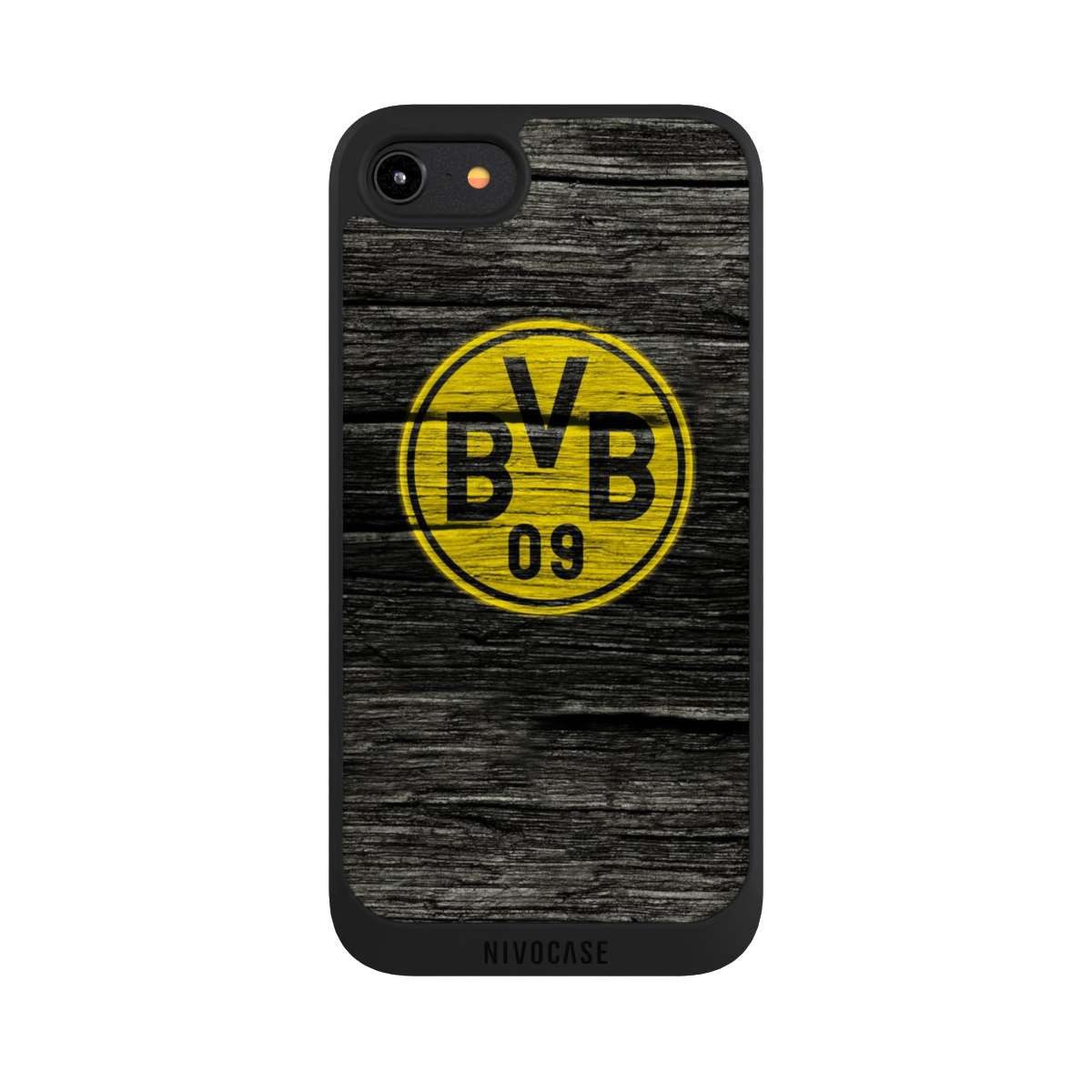 NIVOCASE Handyhülle Borussia Dortmund BVB Holzoptik BVB Holzoptik, Apple iPhone 8 Handyhülle Hülle NIVOpure Case Schwarz