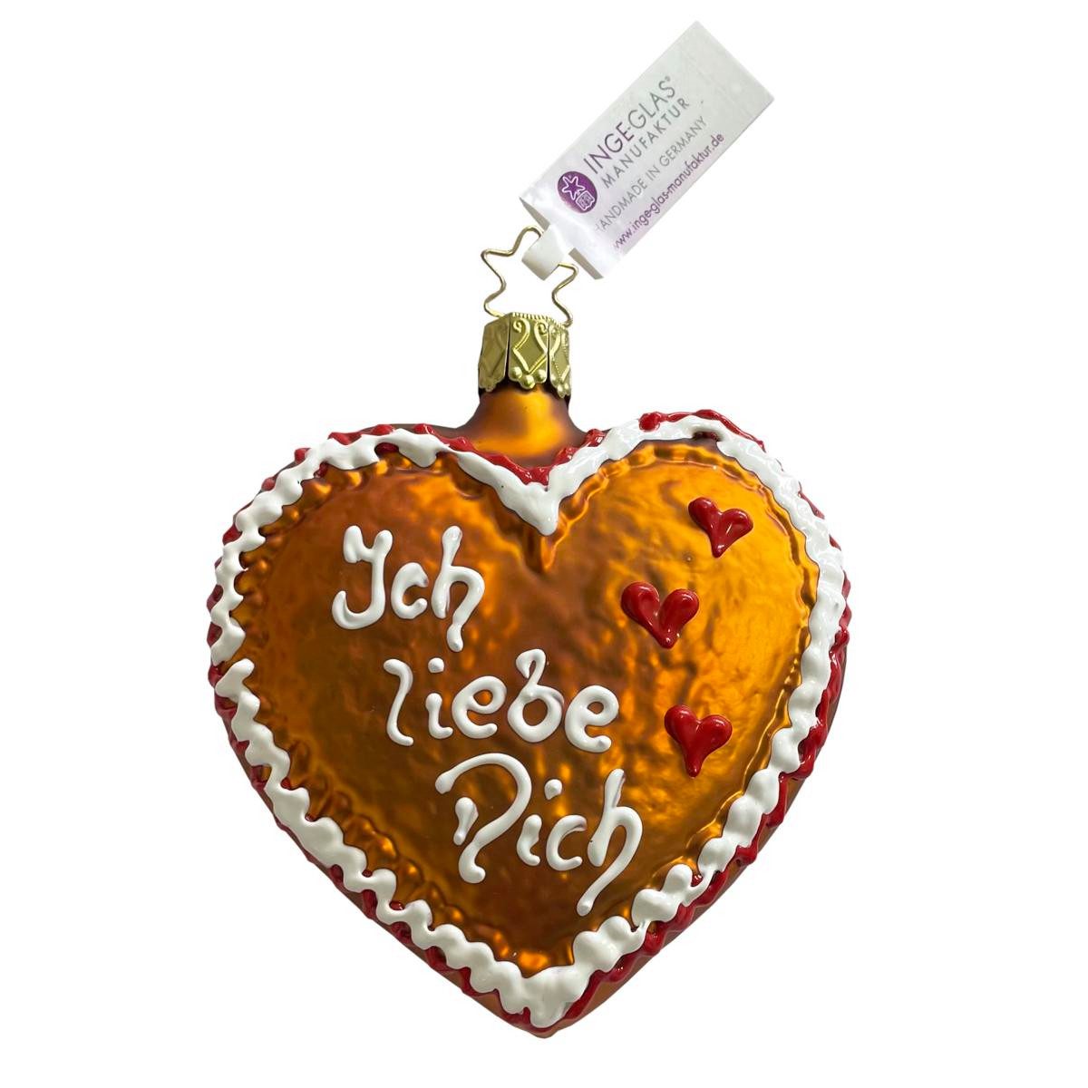 INGE-GLAS® Christbaumschmuck INGE-GLAS® Weihnachts-Hänger Glas-Lebkuchen-Herz Ich Liebe Dich (1-tlg)