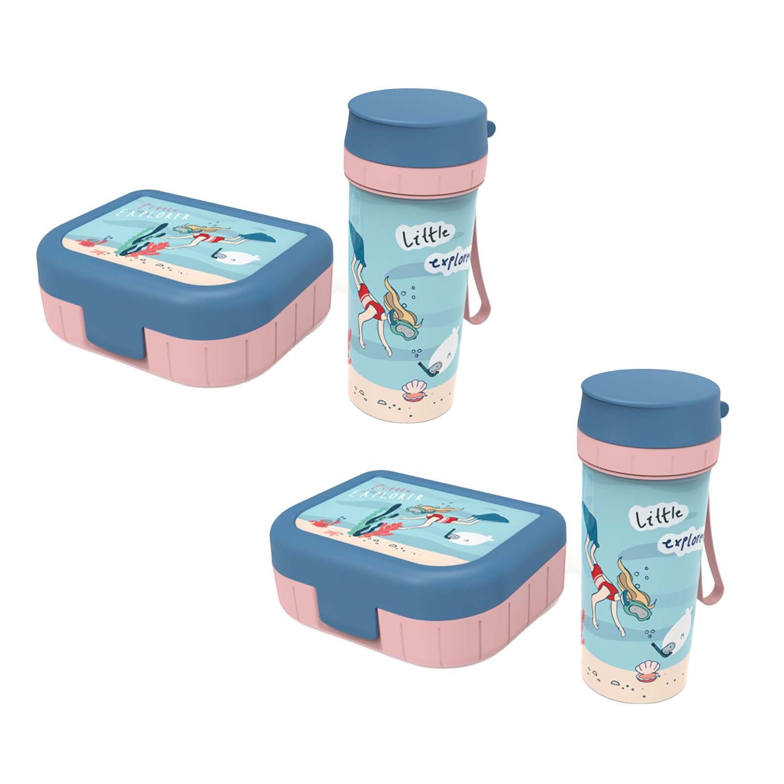 ROTHO Vorratsdose Memory Kids Lunchset 4tlg. Brotdose mit Trinkflasche, Kunststoff (SAN) BPA-frei, (Lunchset, Set 4-tlg) Blau