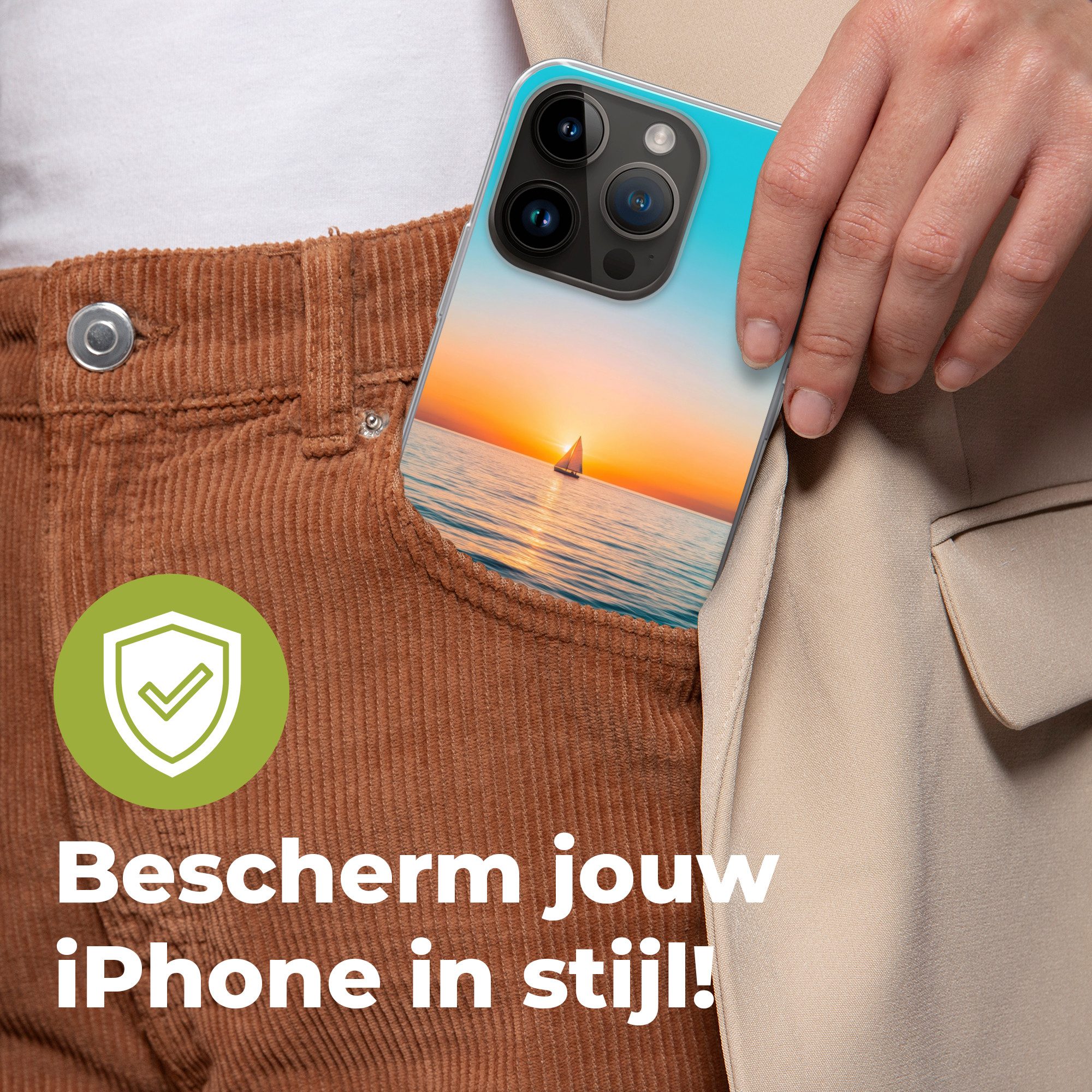 MuchoWow Handyhülle für Apple iPhone 14 Pro Meer - Segelboot - Sonnenuntergang, Smartphone-Bumper, Print, Handy Schutzhülle Dünn