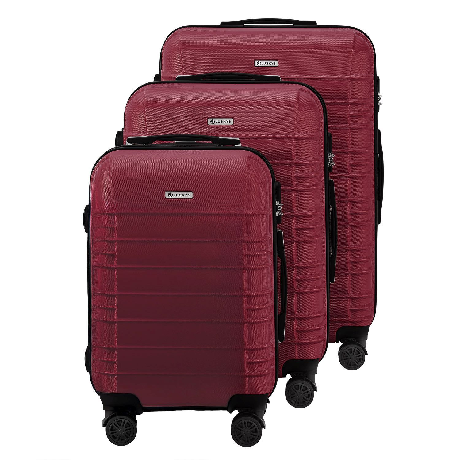 Juskys Trolleyset Rom, 4 Rollen, (3 tlg., 3-teilig), Aluminium, Rollen, Innenfutter, Ergonomische Griffe, 3er Set
