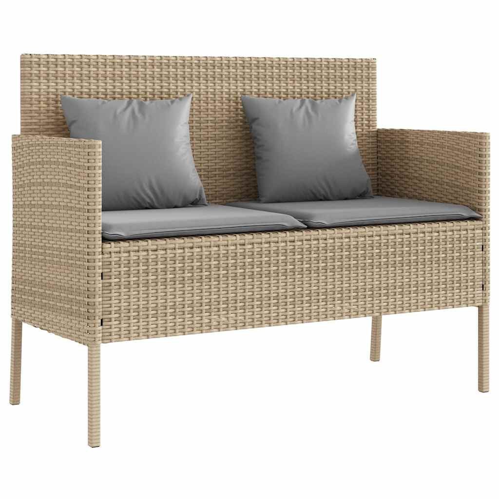 Gartenbank Gartenbank mit Kissen Beige Poly Rattan