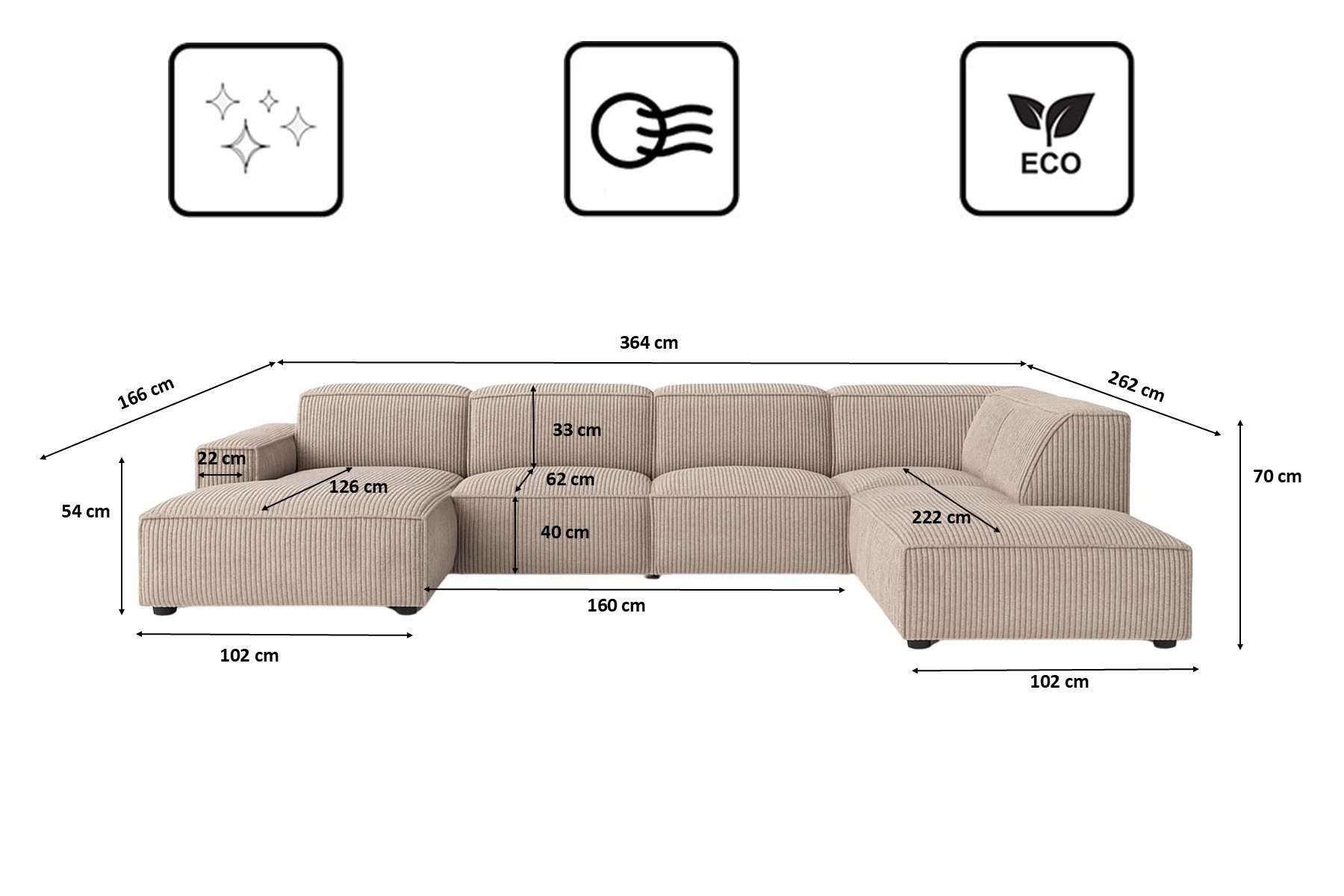 Kaiser Möbel Ecksofa Ecksofa Cursal V – großes modulares Design für Stil und Komfort, Einzelsofa