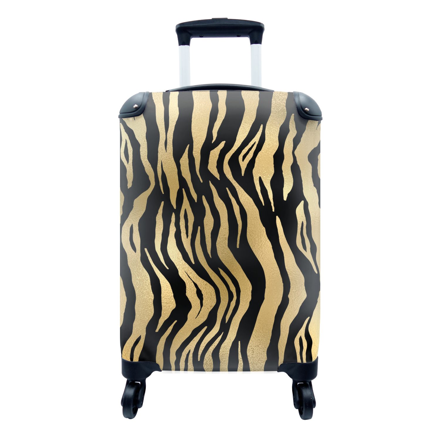 MuchoWow Handgepäckkoffer Muster - Zebra - Gold, 4 Rollen, Reisetasche mit rollen, Handgepäck für Ferien, Trolley, Reisekoffer