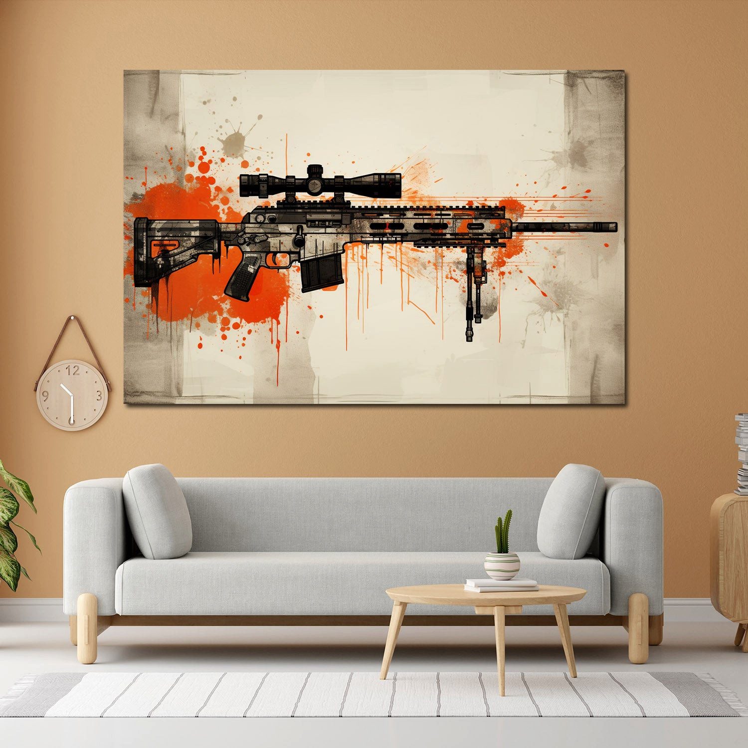 Artedinoi Leinwandbild Gewehr Sturmgewehr Street Art Splatter Leinwandbild Kunstdruck XL Deko, Gewehr, Street Art