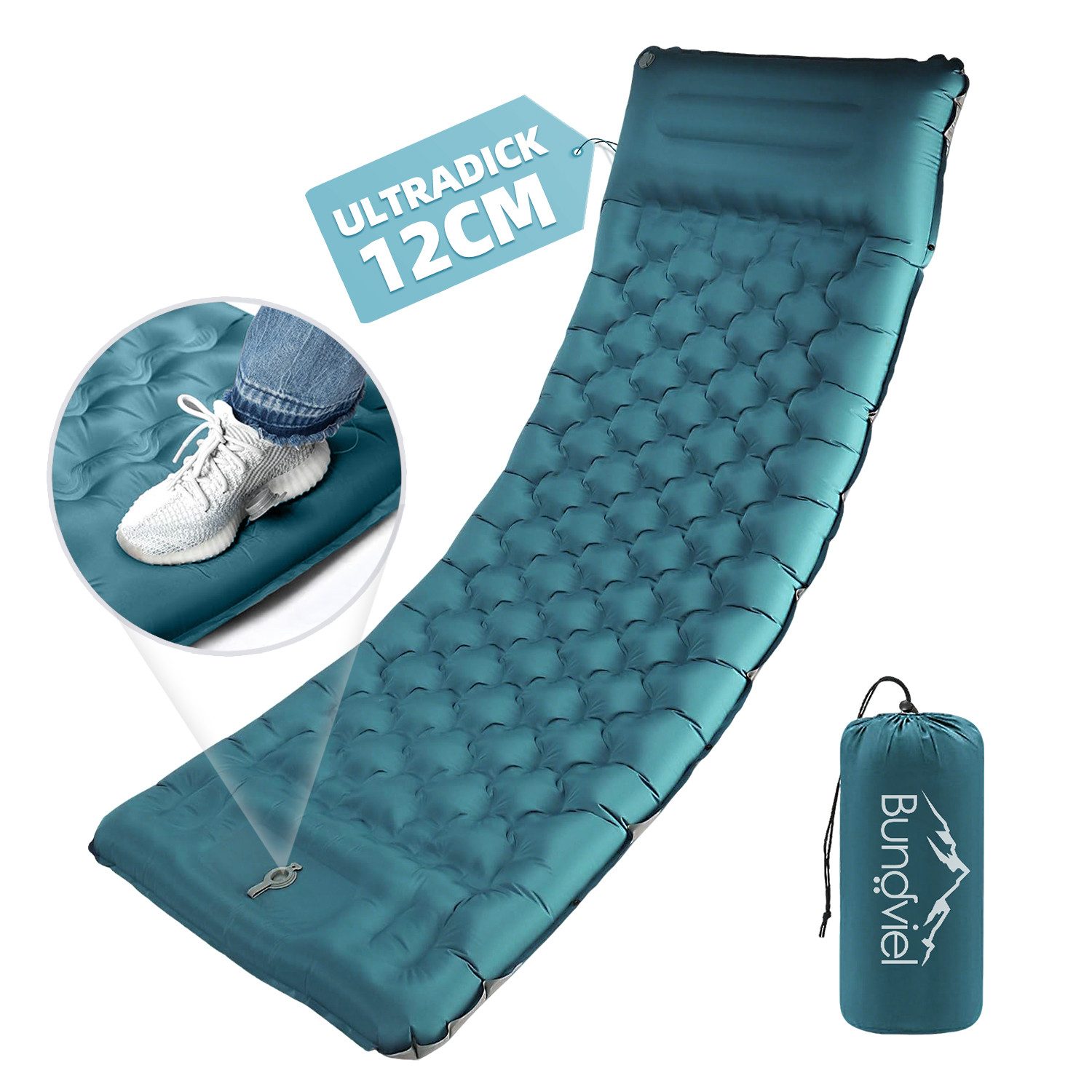 Bundviel Luftbett Camping Selbstaufblasend 12cm Dicke Luftmatratze Utraleicht mit Fußp, Ultraleicht 196x70x12cm / 196x83x12cm