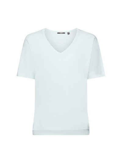 Esprit Collection T-Shirt T-Shirt mit V-Ausschnitt aus Leinen-Mix (1-tlg)
