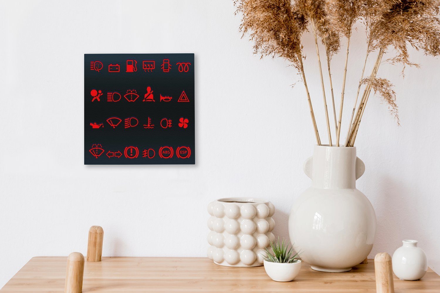 Leinwandbild (1 der für OneMillionCanvasses® Illustration in auf St), Symbole roten einem Bilder Armaturenbrett, Wohnzimmer Schlafzimmer Auto Leinwand dem