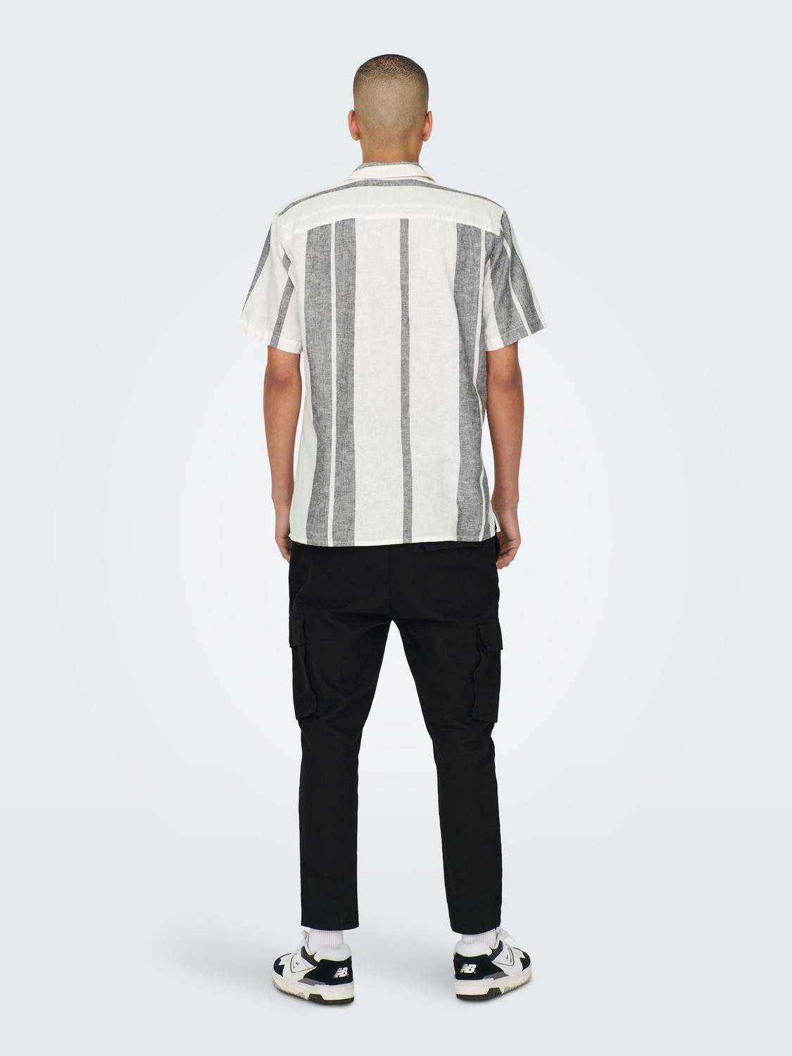 ONLY & SONS Kurzarmhemd Kurzarm Resort Kragen Knopfleiste ONSCAIDEN LIFE STRIPE LINEN RESORT NOOS