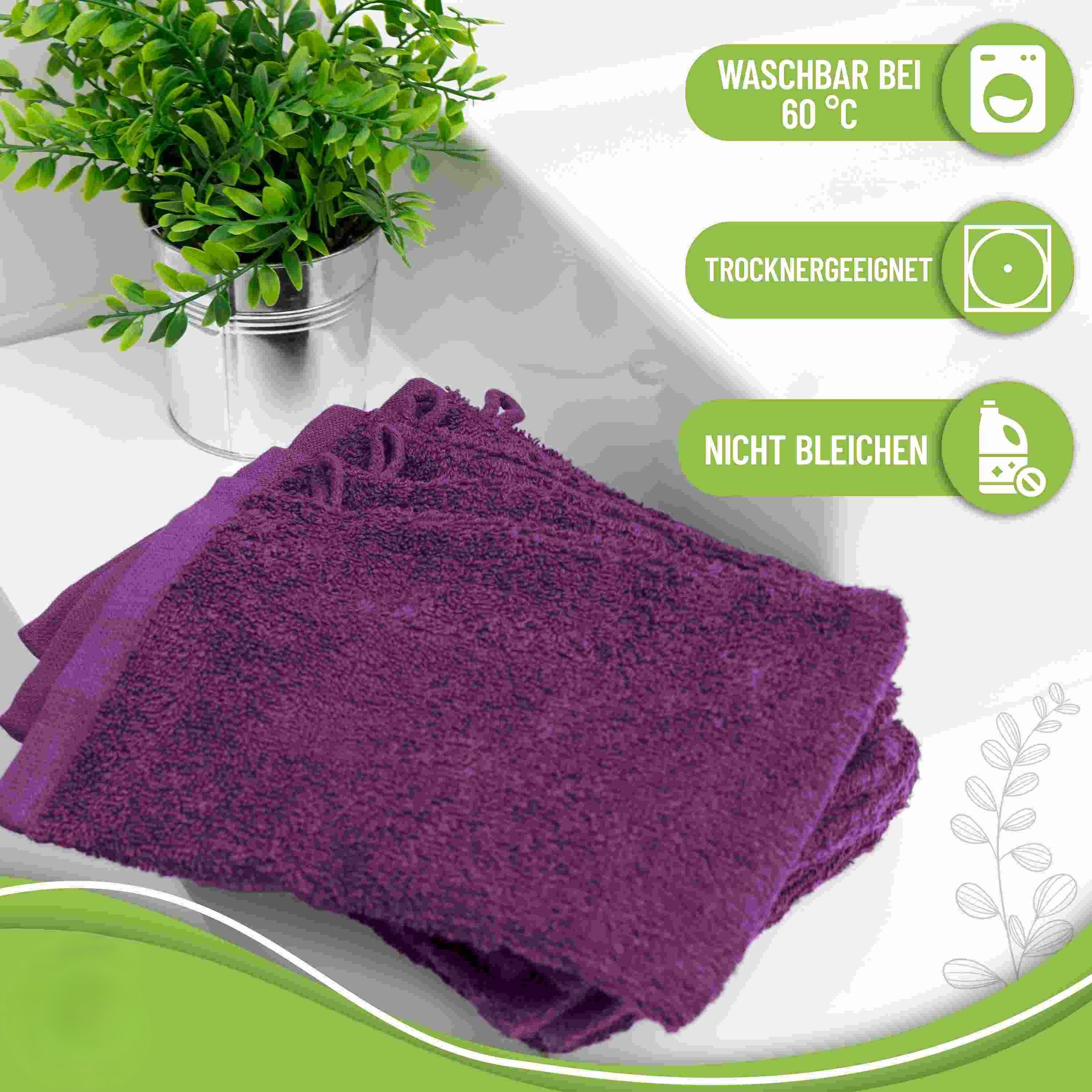 NatureMark Waschhandschuh 10er-Set Frottier Waschhandschuhe, 100% Baumwolle (10-St), Premium Frottier Waschhandschuhe, 15x21cm, Lila
