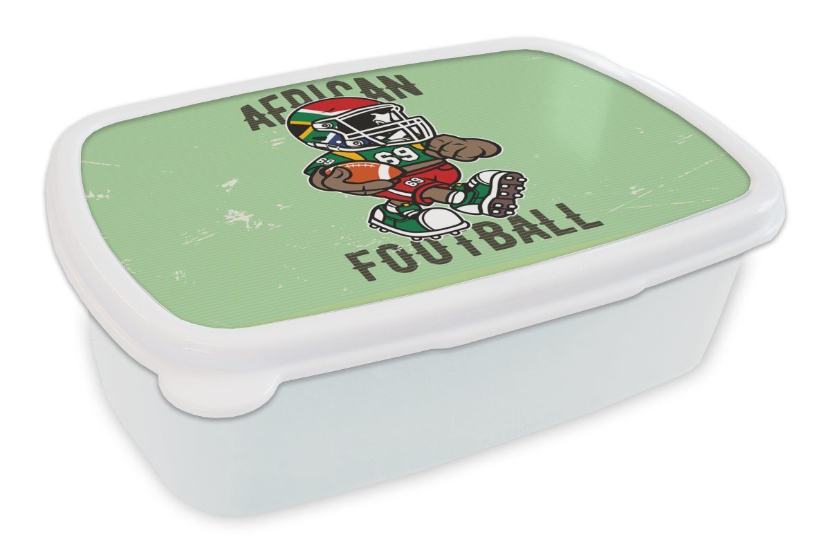 MuchoWow Lunchbox Rugby - Afrika - Jahrgang, Kunststoff, (2-tlg), Brotbox für Kinder und Erwachsene, Brotdose, für Jungs und Mädchen weiß