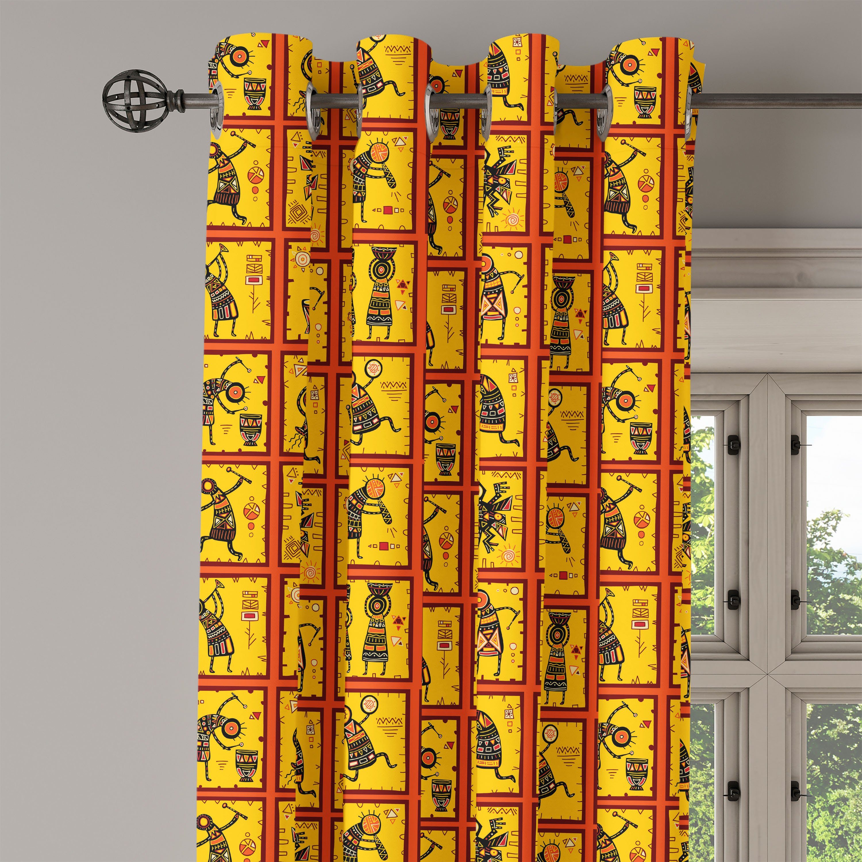 Gardine Dekorative 2-Panel-Fenstervorhänge für Wohnzimmer, Orange Muster Schlafzimmer Abakuhaus