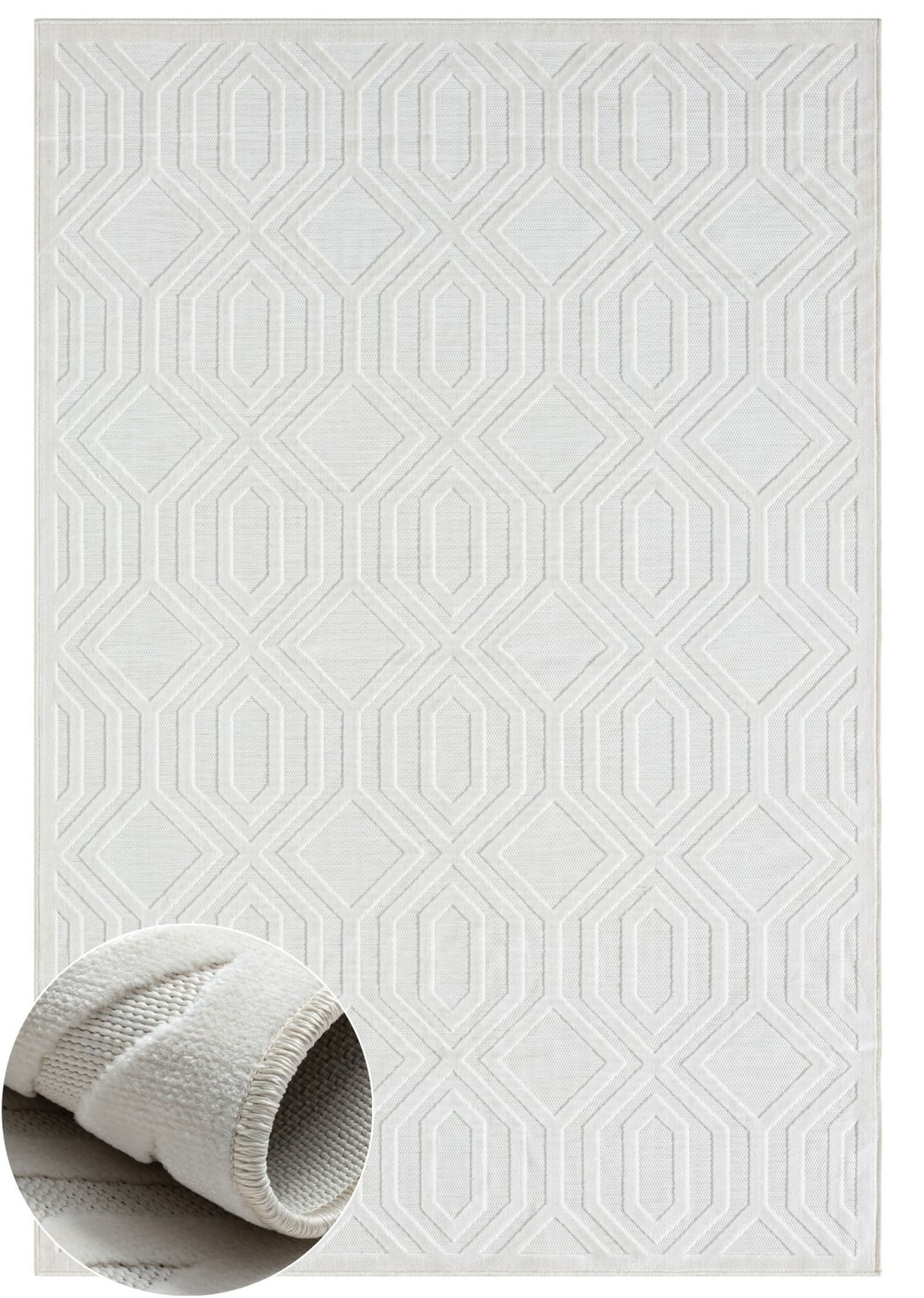 Wohnando Teppich MY-RUG Outdoor-Teppich "Elaria" 150x80 cm, weiß, rechteckig, Höhe: 8 mm, mit schlichtem Hoch-Tief-Design