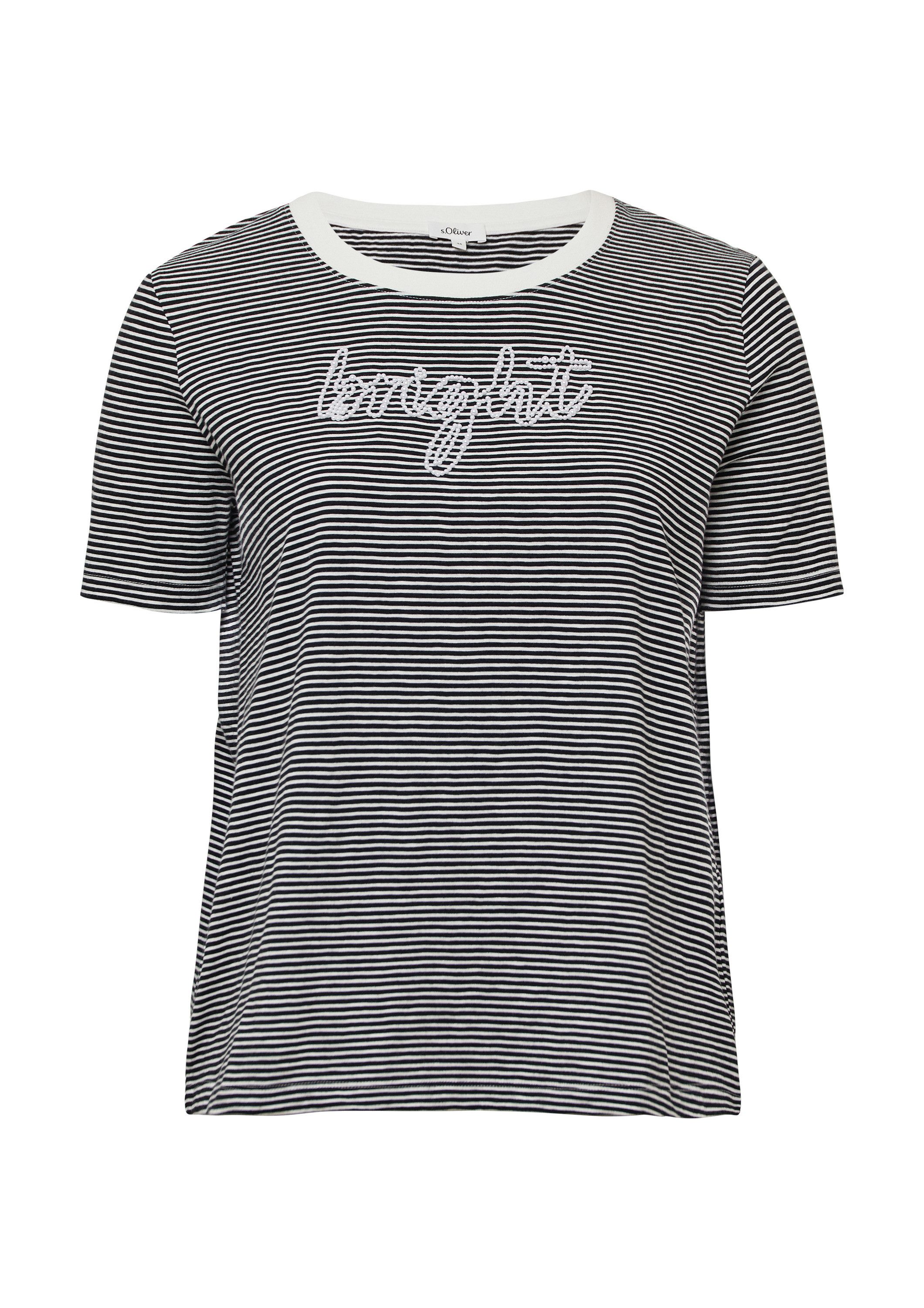 s.Oliver Kurzarmshirt T-Shirt Streifenshirt mit Schmuckperlen günstig online kaufen