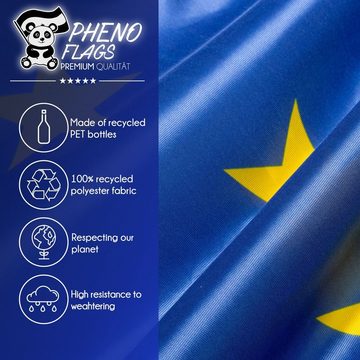 PHENO FLAGS Flagge Recycelte Premium Europa Flagge 90 x 150 cm Fahne Europaflagge (Hissflagge für Fahnenmast), Inkl. 2 Messing Ösen