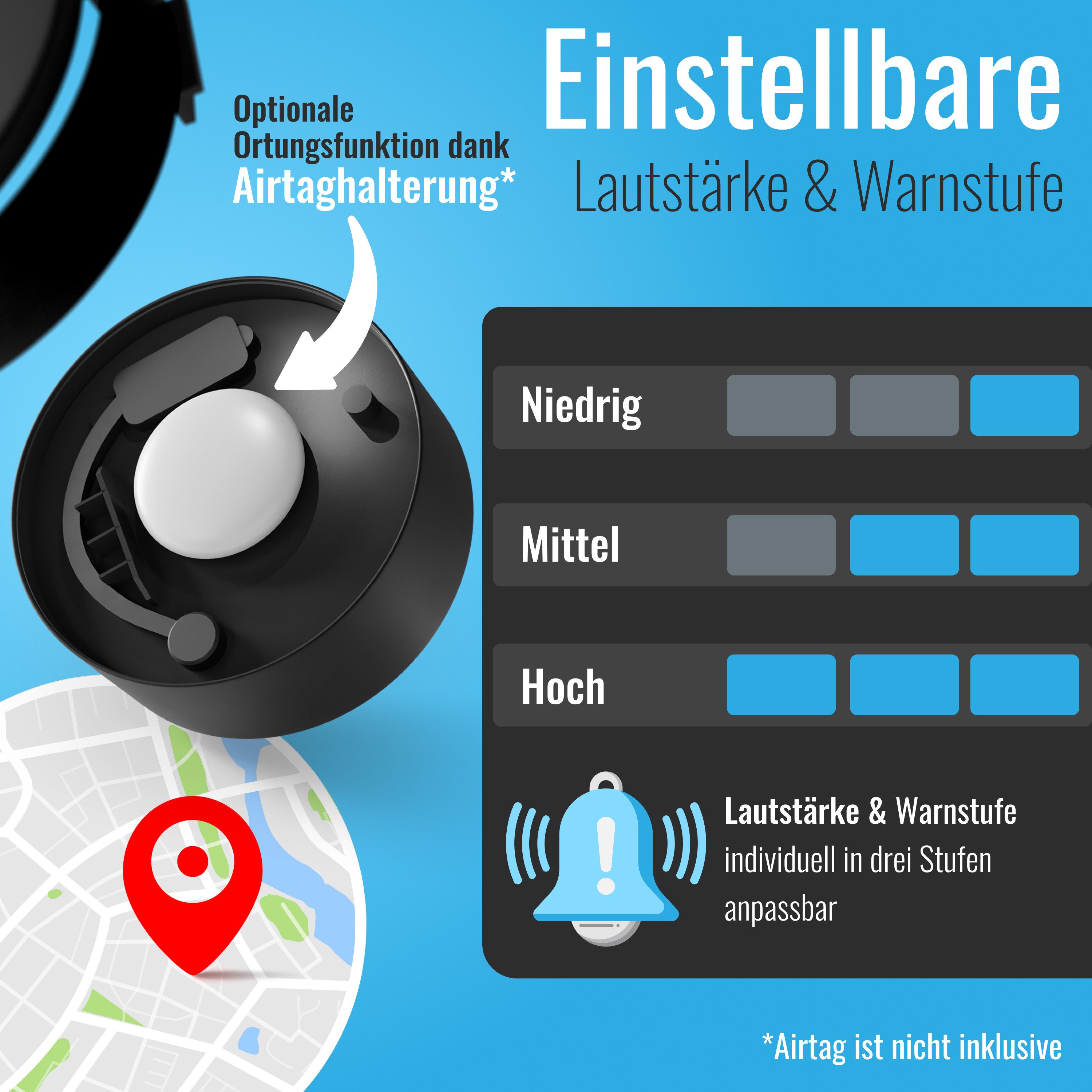 Parkwächter Fahrradalarm mit Universal Flaschenhalter Fahrrad-Alarmanlage (Wasserfeste Fahrradhalterung in schwarz)