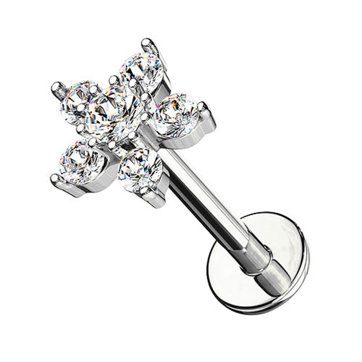 Piercing-Set Piercing Stab mit Kristall Blume für Lippe Ohr