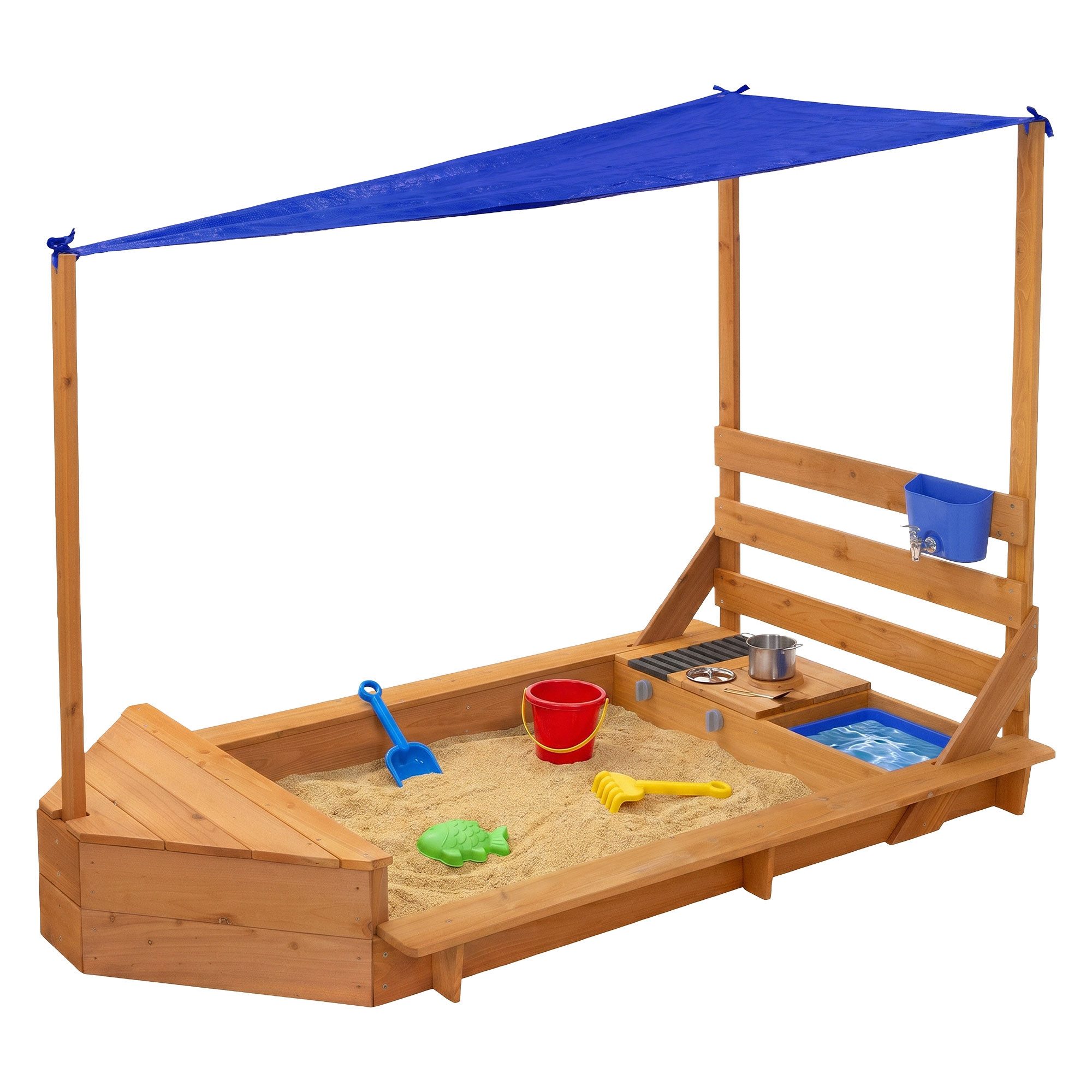 ML-DESIGN Sandkasten Sandkiste mit Dach & Matschküche Schiff Boot Design Outdoor für Garten, Sandbox für Kinder mit 2 Sitzbänken & Zubehör, Kantenschutz, UV Schutz