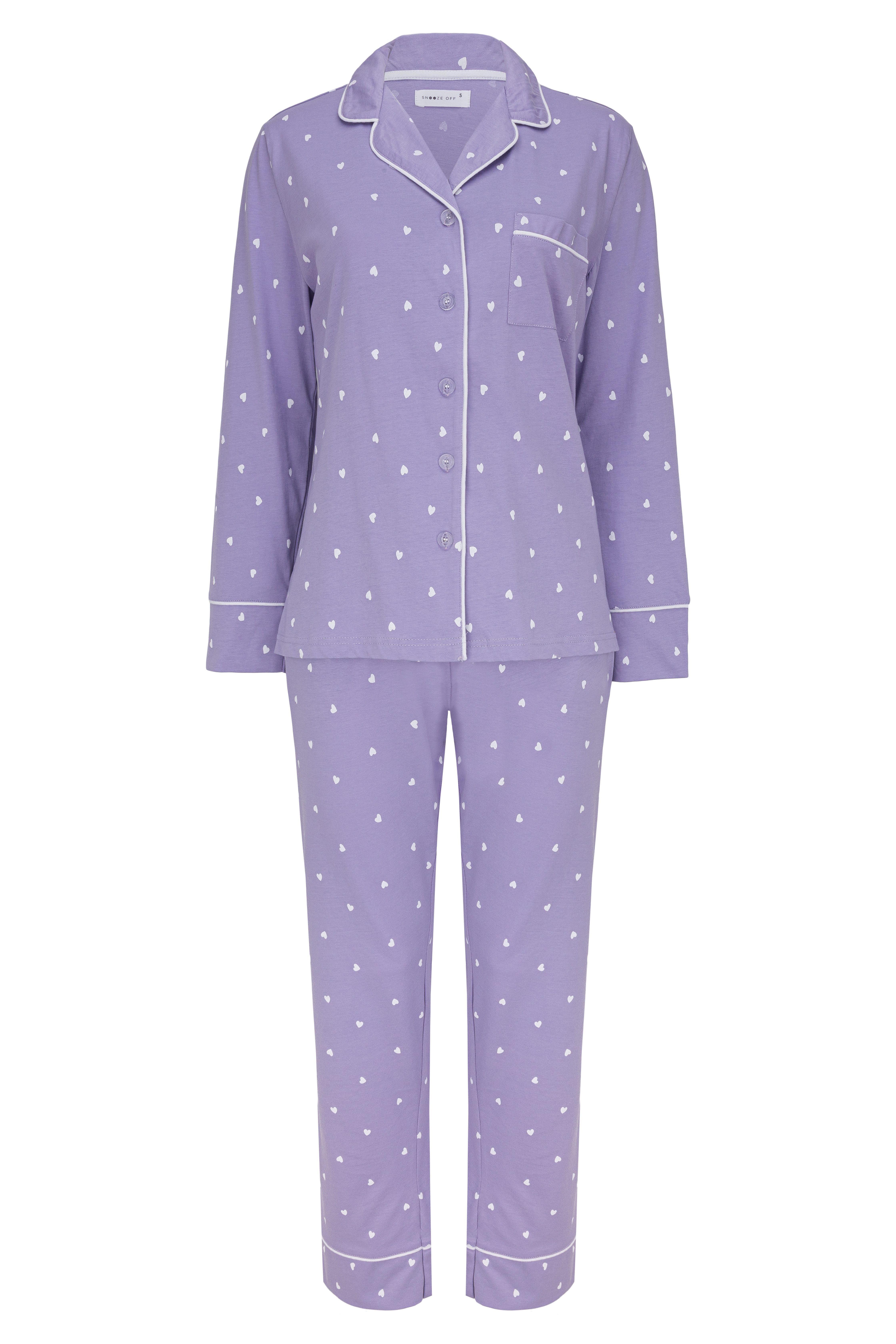 SNOOZE OFF Pyjama Schlafanzug in zartem flieder mit weißen Herzen (2 tlg., günstig online kaufen