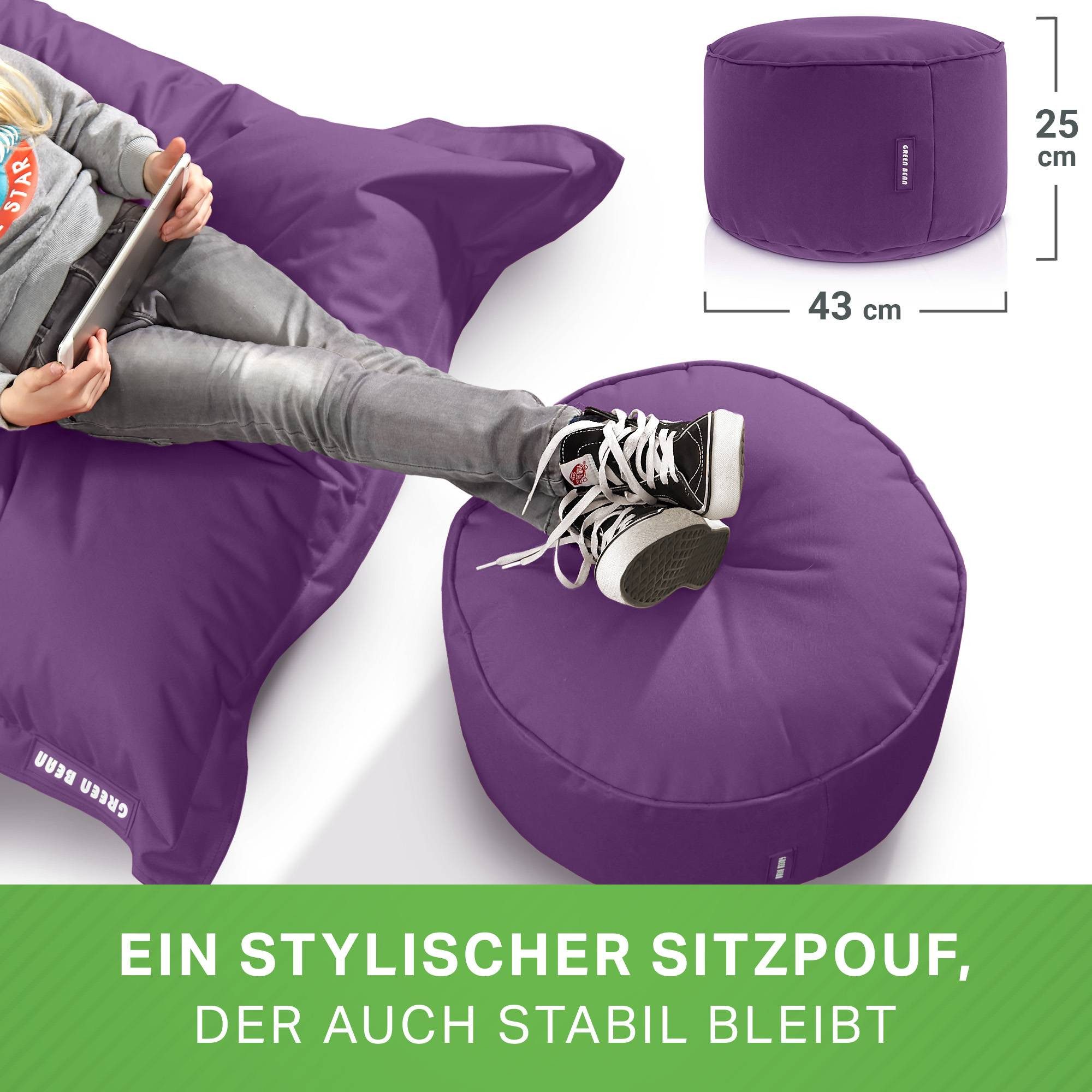 Green Bean Pouf Sitzsack-Hocker Pouf Stay 45x25cm (Sitzsack-Hocker 45x25cm mit EPS-Perlen Füllung -, Fußhocker Fußkissen Sitz-Pouf für Sitzsäcke), die ideale Er – Bild 4 von 5