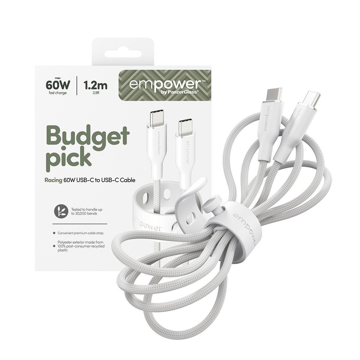 empower by PanzerGlass Racing 60W USB-C zu USB-C Kabel USB 2.0 1,2 m USB-Kabel, USB-C, (120 cm)