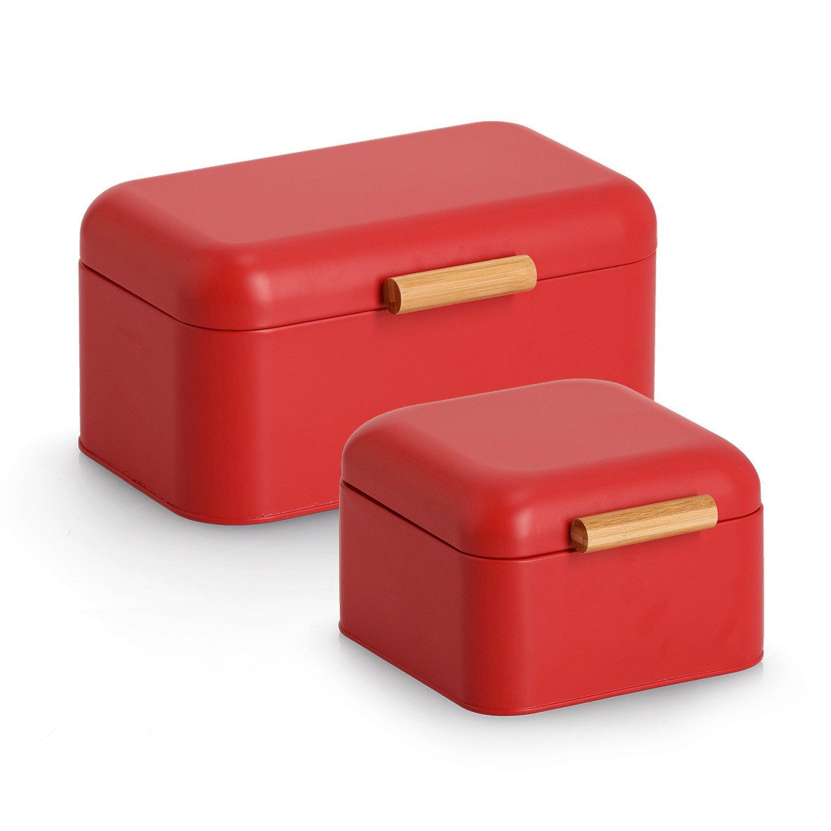 Zeller Present Garderobenständer Brotkasten, Metall/Bambus, rot, ca. 30,5 x 20,5 x 15 cm