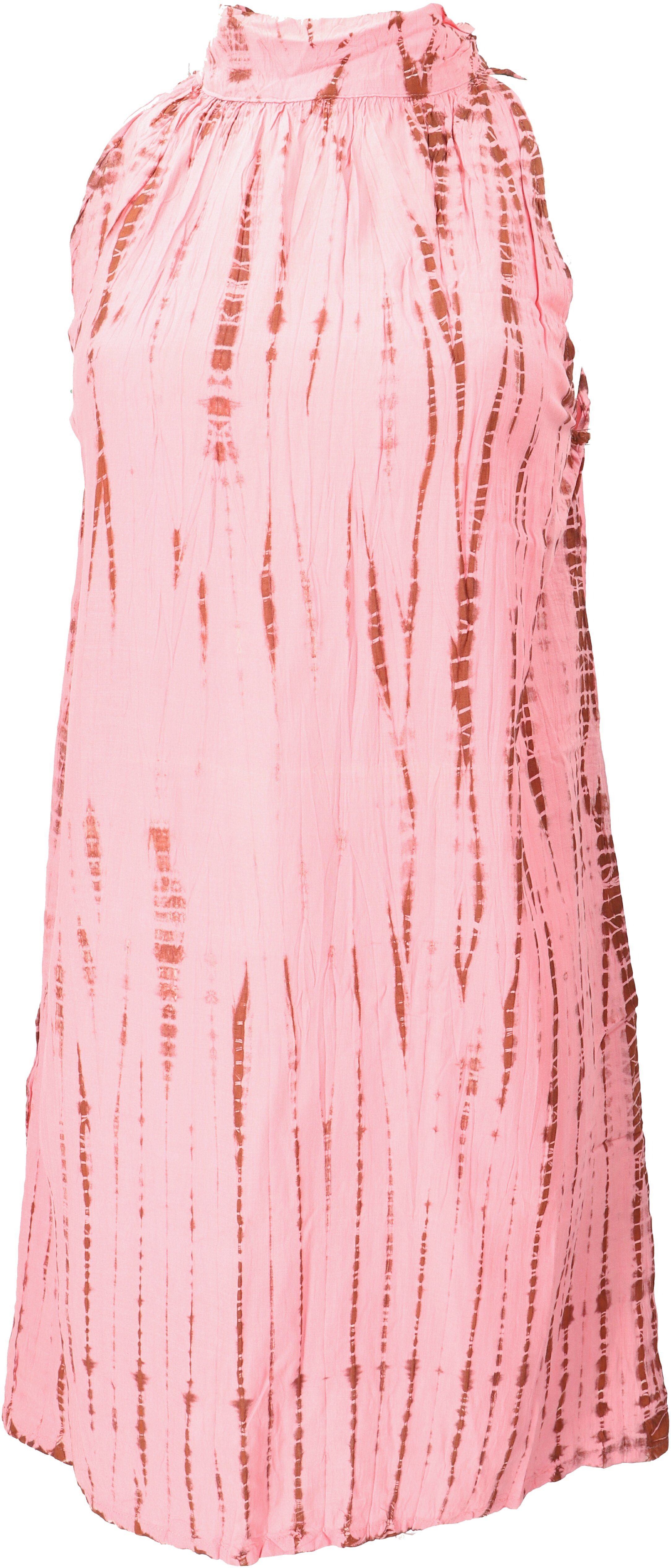 Guru-Shop Midikleid Minikleid Boho chic, luftiges weites high nack.. alternative Bekleidung rosa