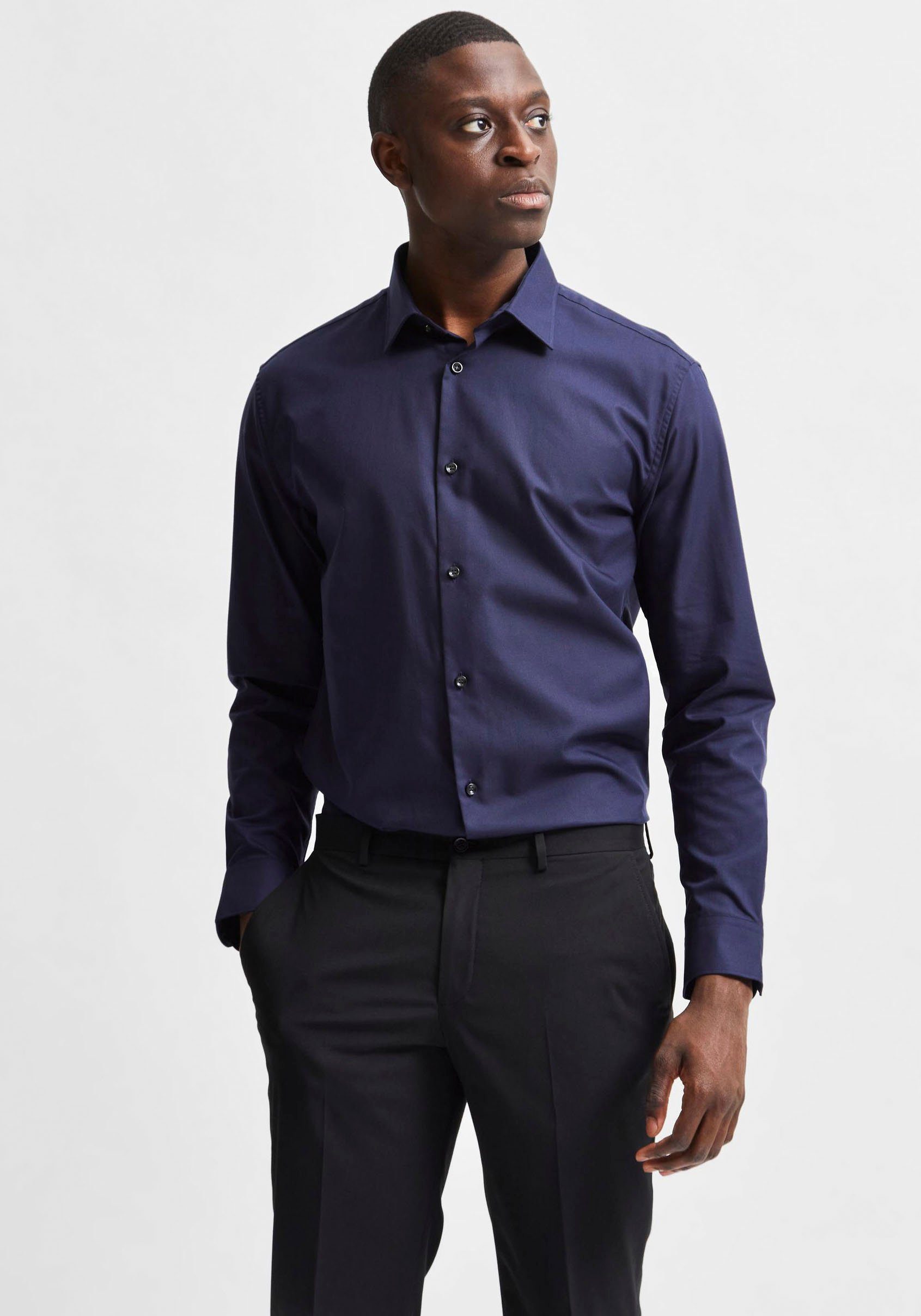 Sehr empfehlenswert SELECTED HOMME Businesshemd SLHSLIMETHAN SHIRT navy