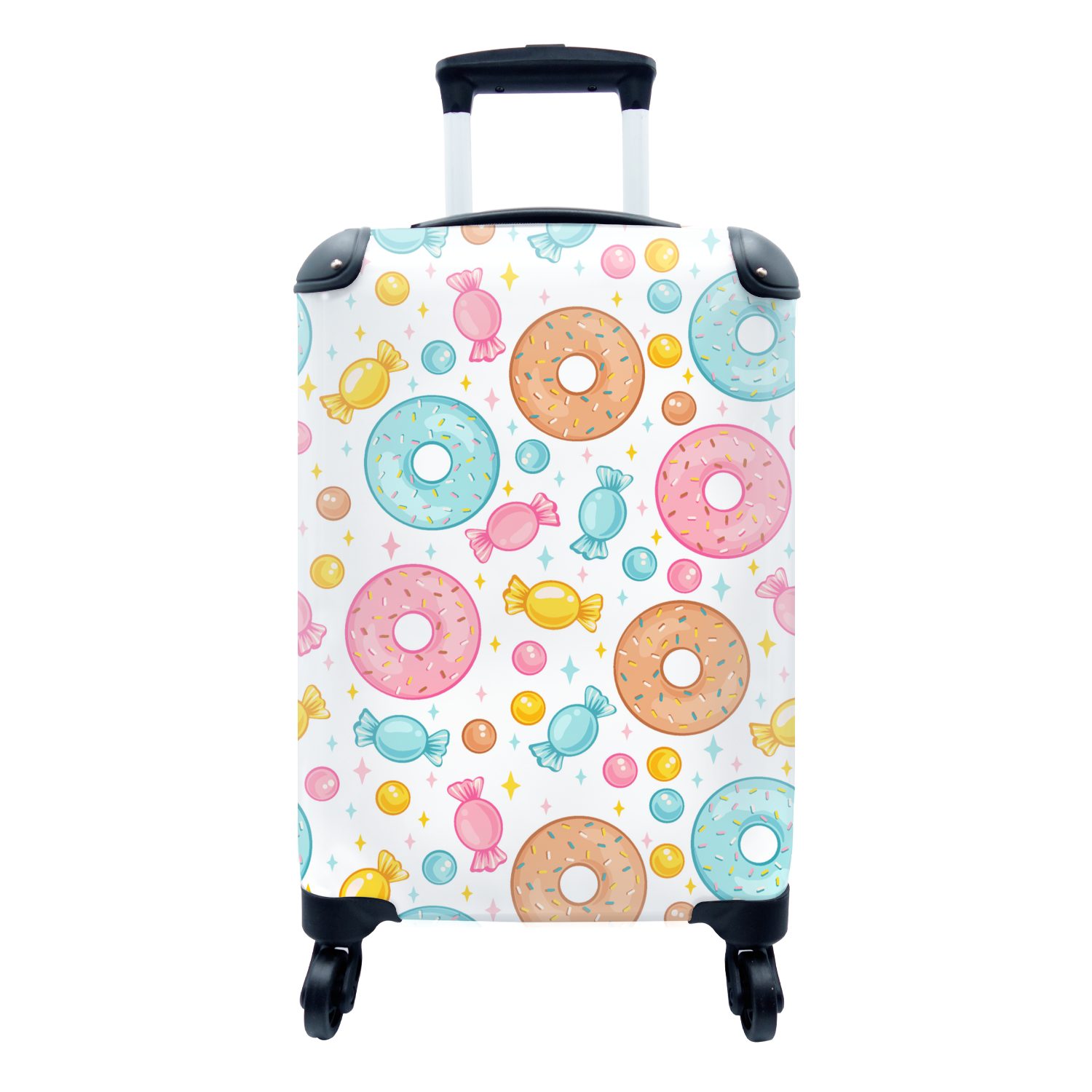 Muster, rollen, Handgepäck mit - Reisekoffer für Handgepäckkoffer Rollen, 4 Ferien, Reisetasche Donuts Süßigkeiten Trolley, - MuchoWow