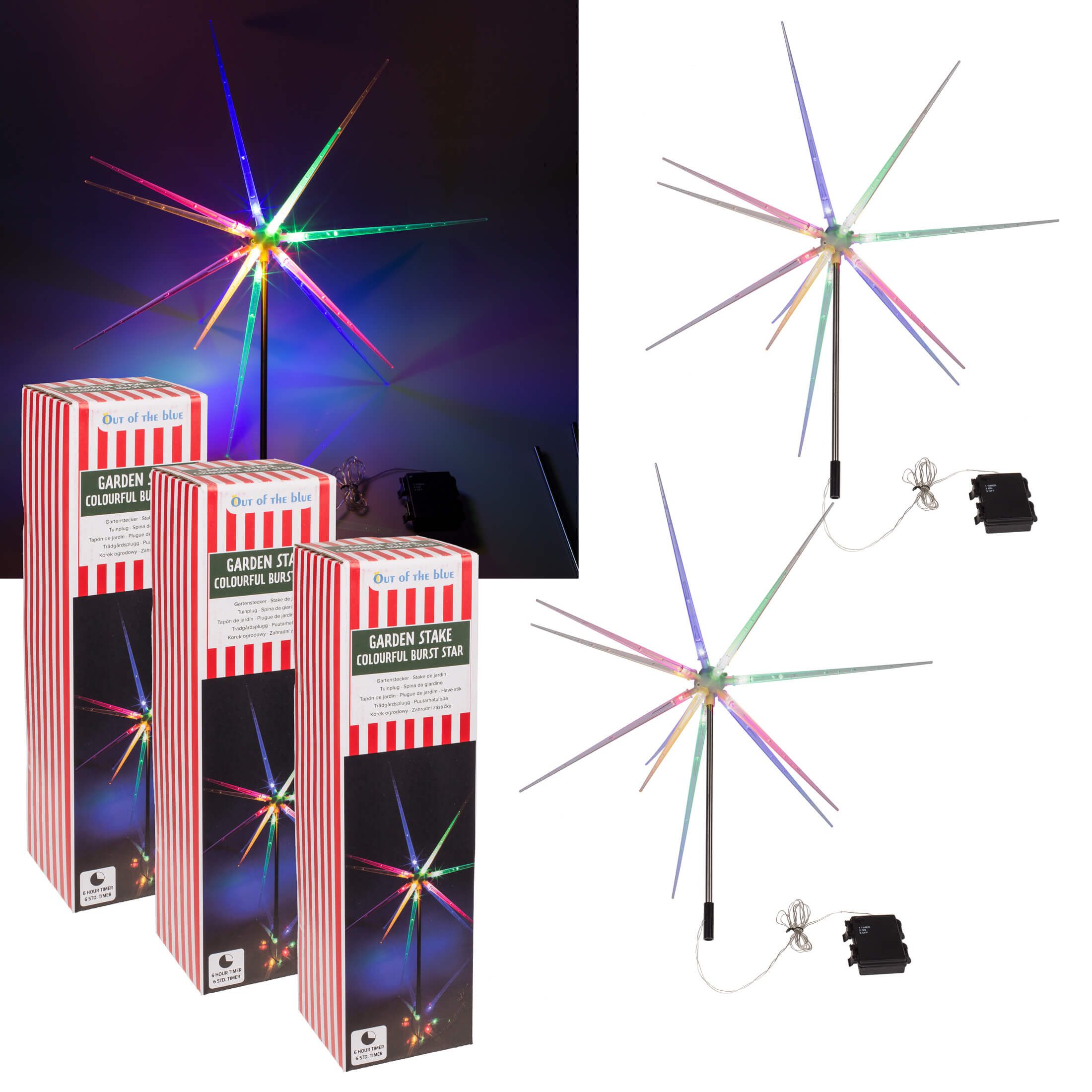 Out of the Blue LED Dekolicht 3er Set 14 LEDs Gartenstecker Stern bunt Time günstig online kaufen
