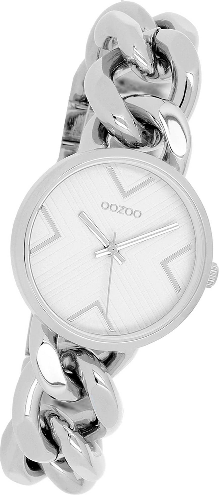 OOZOO Quarzuhr Oozoo Damen Armbanduhr Timepieces, Damenuhr Edelstahlarmband silber, rundes Gehäuse, mittel (ca. 34mm)