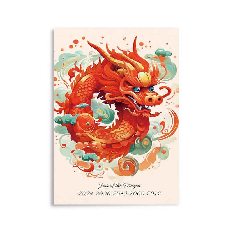 GalaxyCat Poster Chinesisches Neujahr Wandbild 2024, Jahr des Drachen Poster, 42x30cm, Jahr des Drachens (1 St), Chinesisiches Neujahr Bild