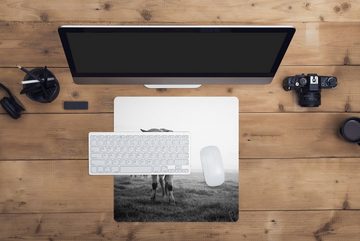MuchoWow Gaming Mauspad Kühe im Morgennebel schwarz-weiß Foto (1-St), Mousepad mit Rutschfester Unterseite, Gaming, 40x40 cm, XXL, Großes